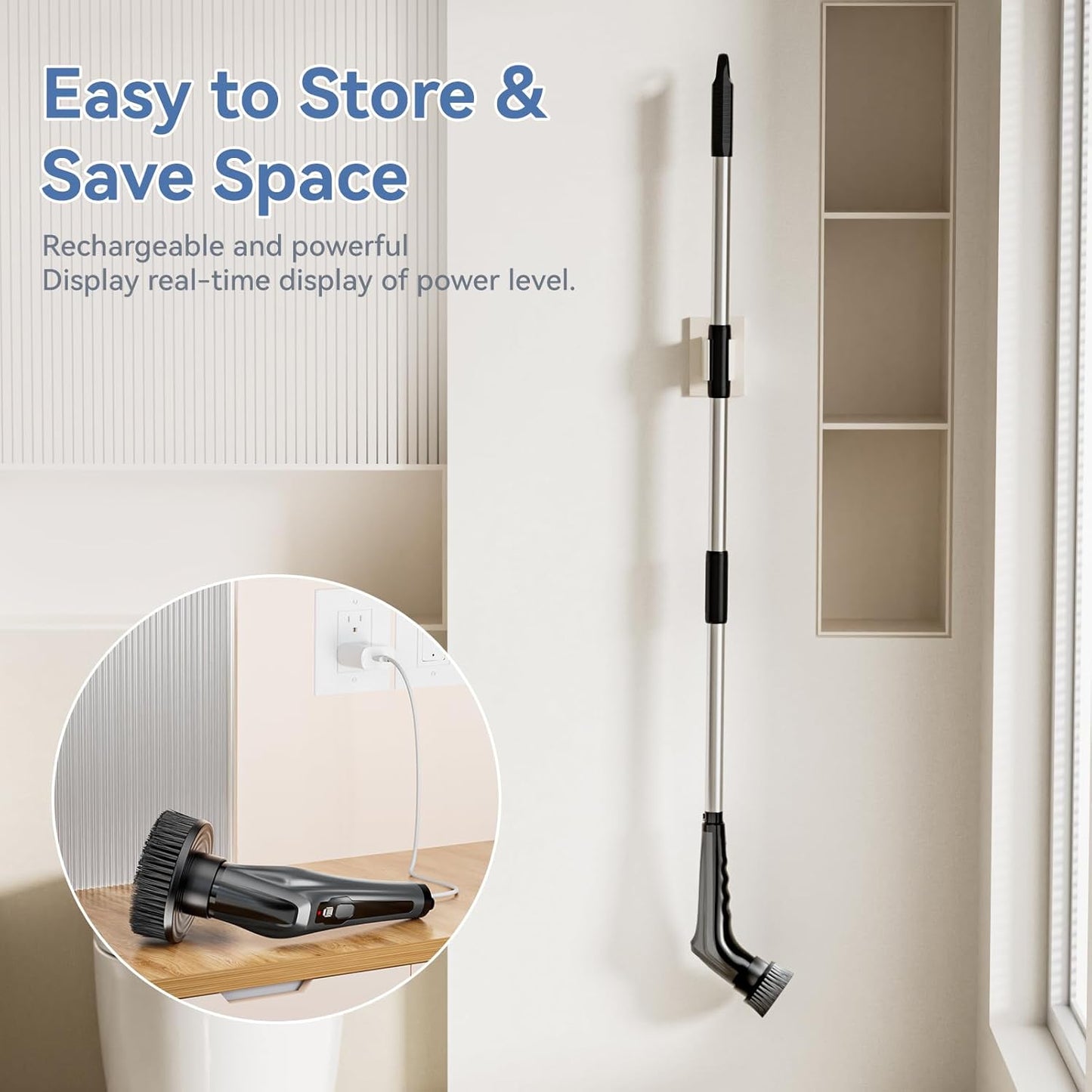 HEY BANK Electric Spin Scrubber - 17in1 Cordless Electrical Cleaning Brush, Shower Scrubber with 2 Speed & 10 Brush Heads, Power Scrubber with Adjustable Extension Handle for Bathtub Grout Tile Floor