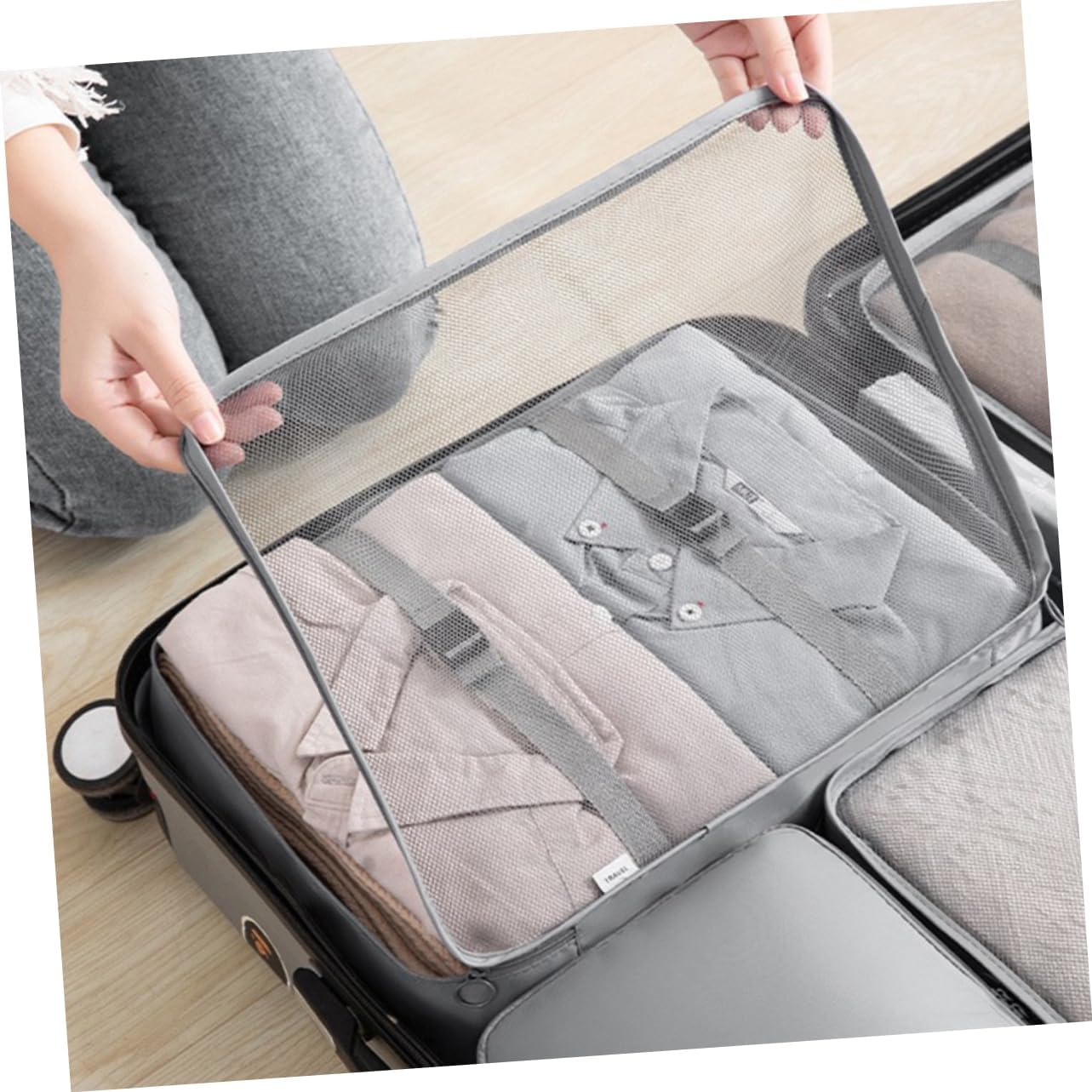 Healeved 1 set Travel Clothes Organizer Packing Bags for Shoes Toiletries Clothing Lightweight Durable Storage Pouches for Organization Grey