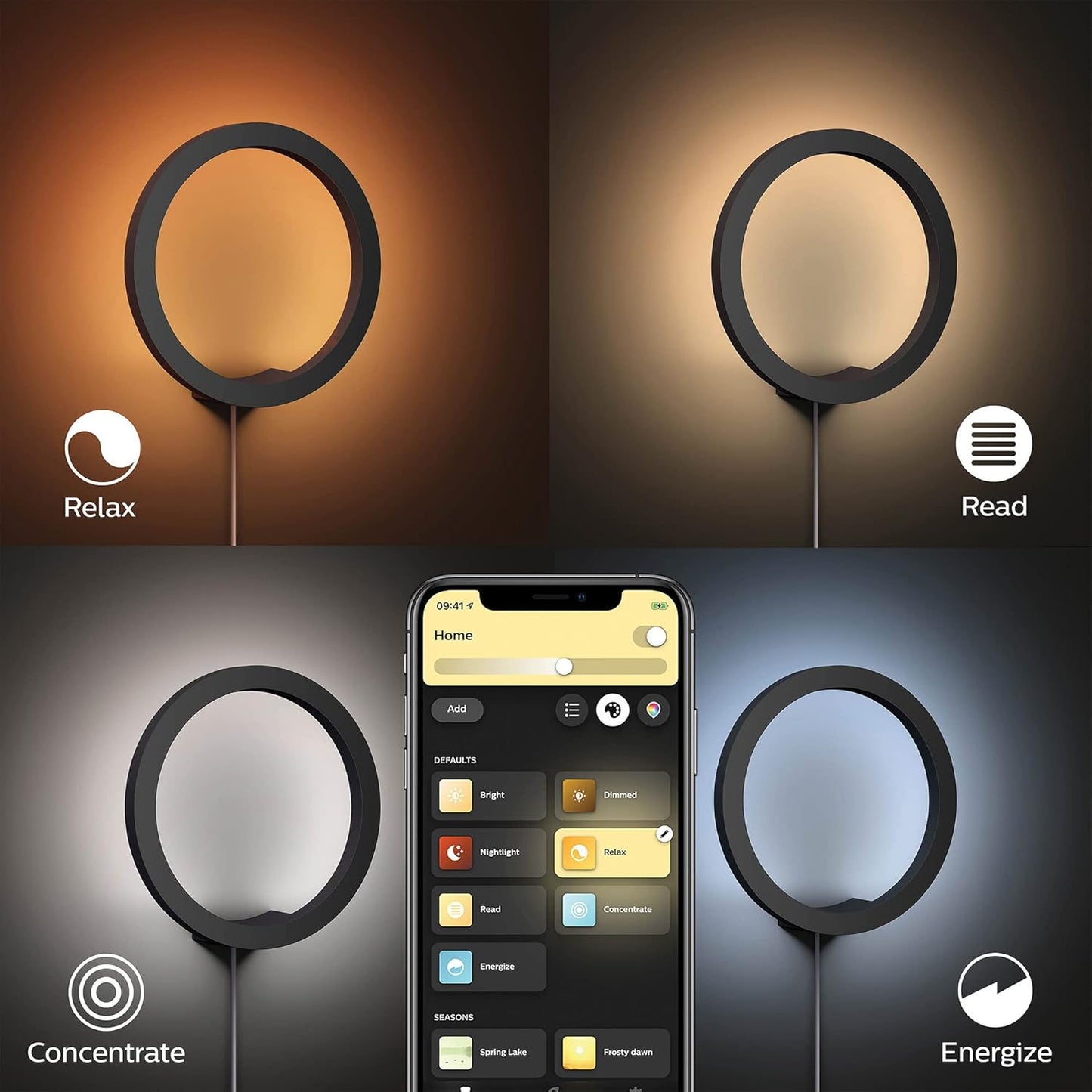Philips Hue White and Color Ambiance Smart Sana LED Wall Lamp, White or Coloured Light, Dimmable, 20 W, Black