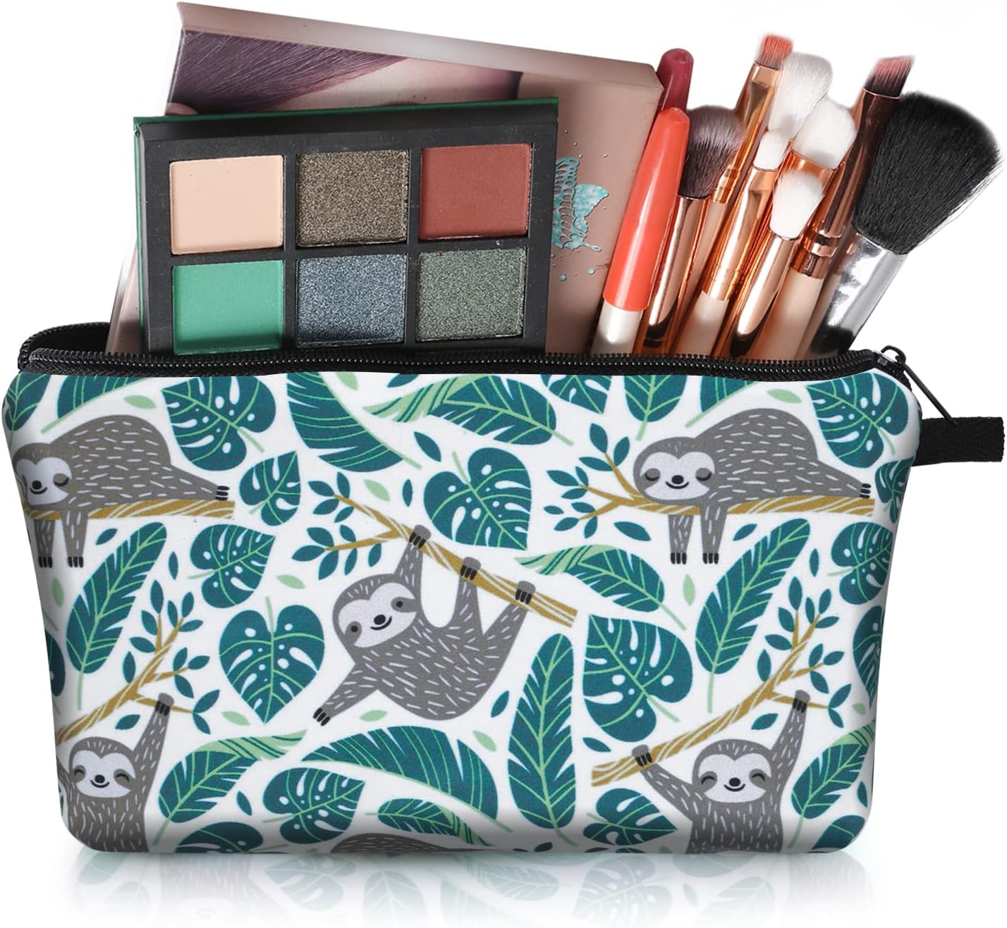 Sibba Makeup Bag Small Organizer Toiletry Cosmetics Black Mini Nylon Sunflower Make Up Pouch Zipper Back to School Accessories Teenagers Women Travel Lazy Green Bags, green, Bag Organizer