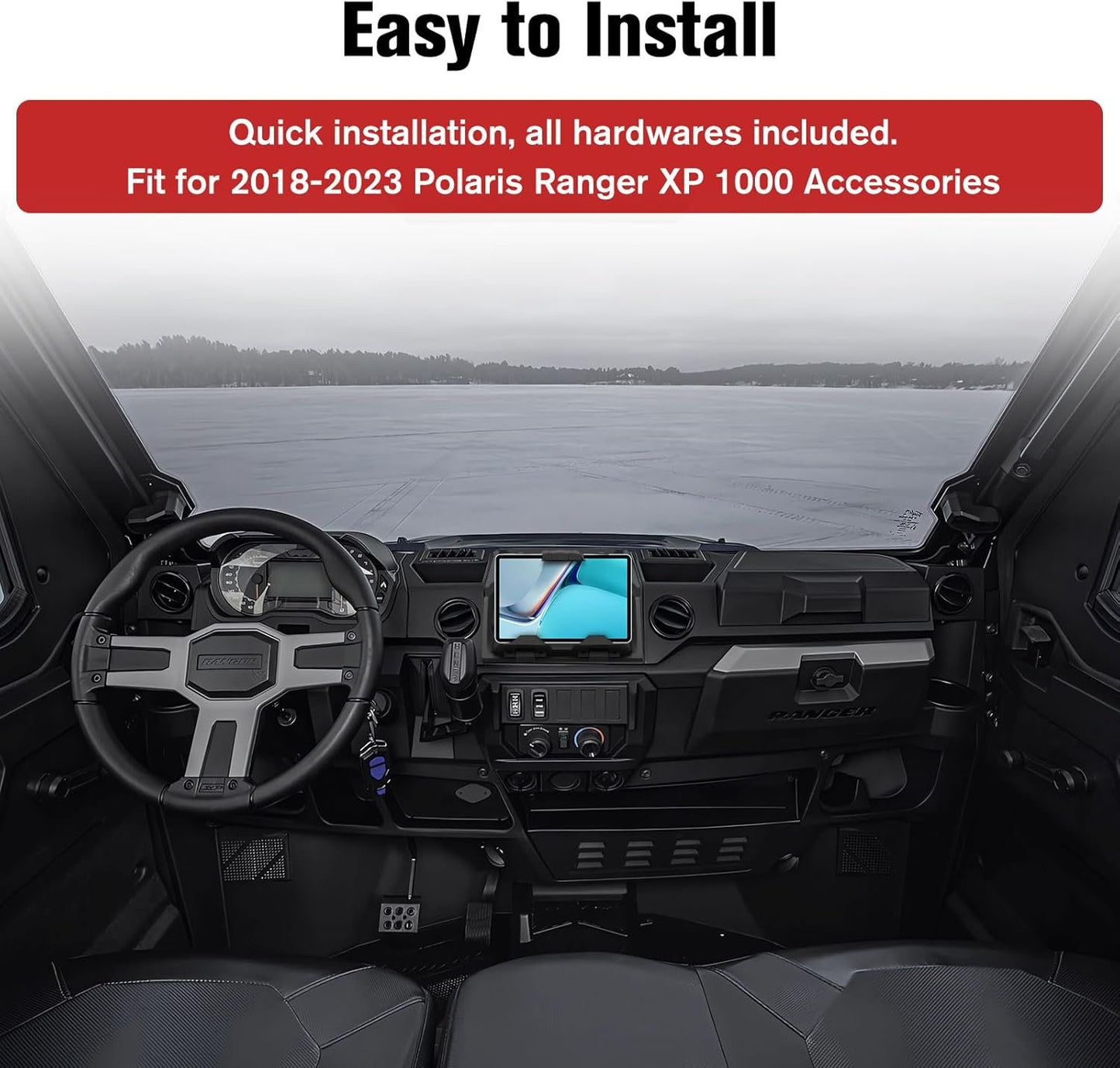LitMiRaCle Electronic Device Tablet Phone Holder with Storage Box Organizer Tray, Mounts Tablet Mounts GPS Holder for 2018-2023 Polaris Ranger XP 1000 Accessories