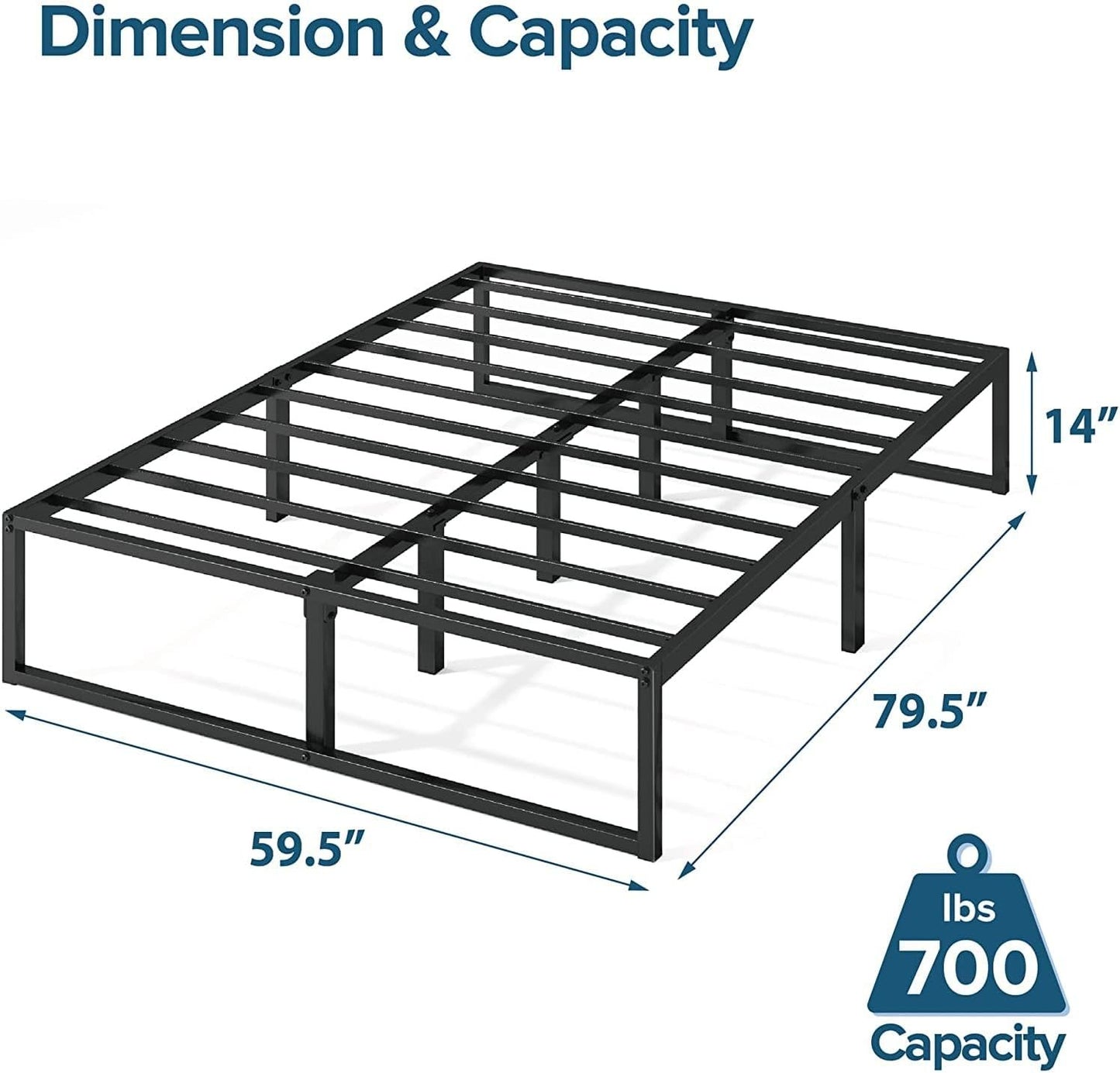 Zinus Queen Bed Frame – Lorelai 14 inch Bed Frame with Steel Slat Support, Heavy Duty Metal Construction, Easy Assembly, No Box Spring Needed – Platform Bed Frame with Underbed Storage