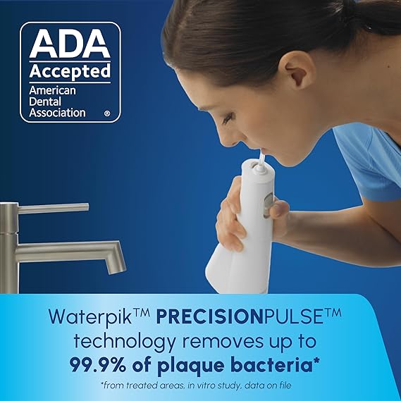 Waterpik Cordless 1100 Rechargeable Portable Water Flosser for Teeth Cleaning and Flossing, Travel, Braces Care, Healthier Gums, Waterproof for Shower, ADA Accepted, WF-30CD White, Packaging May Vary