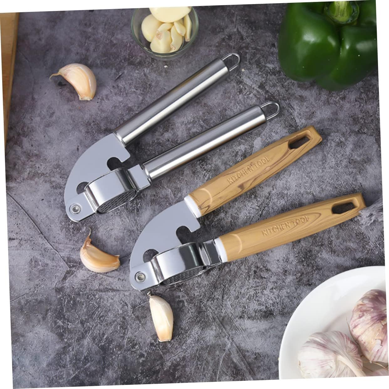 HOLIDYOYO 2 Pezzi Spremiaglio spremiagrumi cucinando premere schiacciapatate palmare premendo garlic press set cucina Utensile cucina gadget cucina taglia aglio utensili da cucina di legno