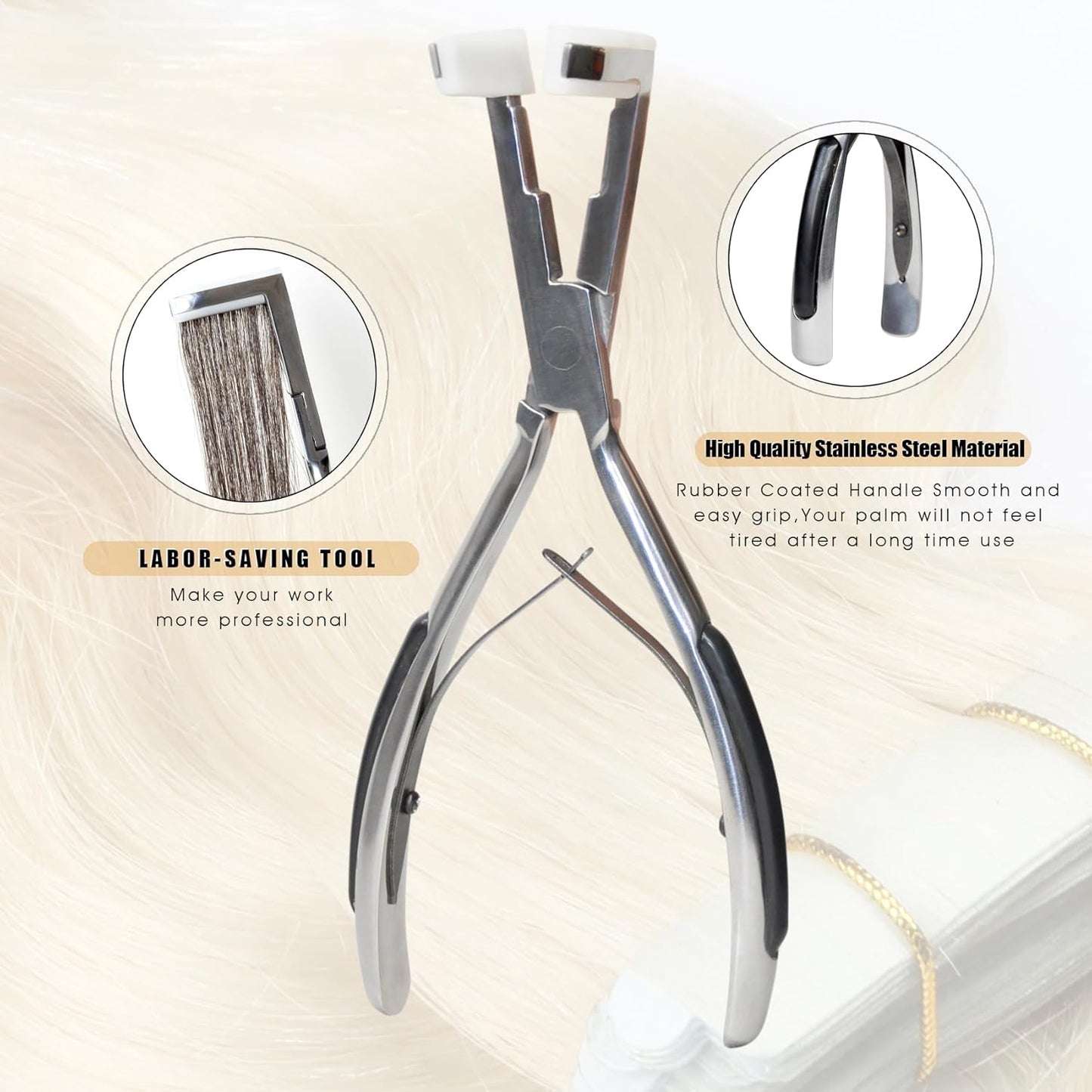 Flat Surface Sealing Hair Extension Plier Tools Kit Tape in Pliers For Tape in Hair Extension (Silver Mirror Polish)