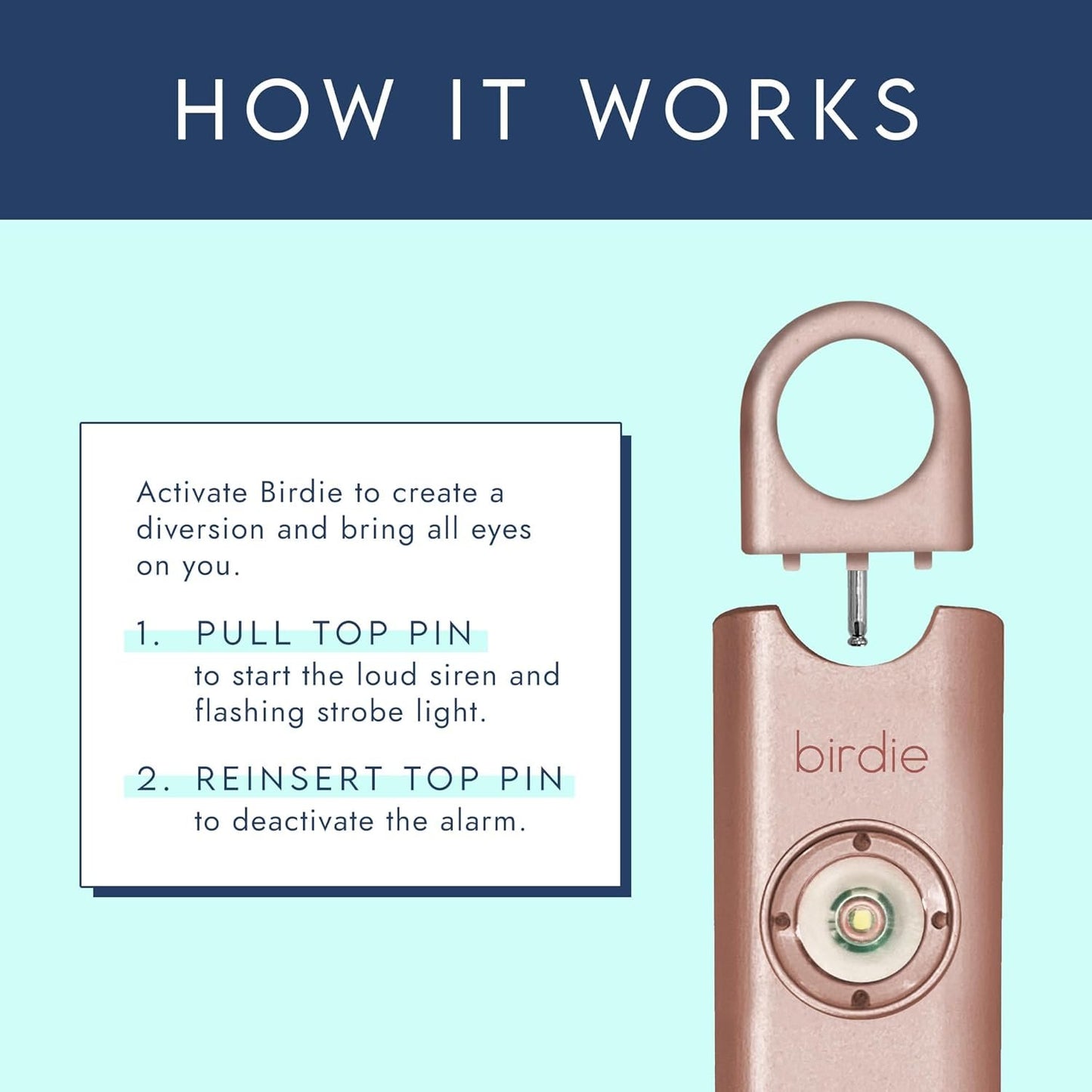 She's Birdie - The Original Personal Safety Alarm for Women by Women - Loud Siren, Strobe Light and Solid Brass Key Chain in a Variety of Colors (Metallic Rose)