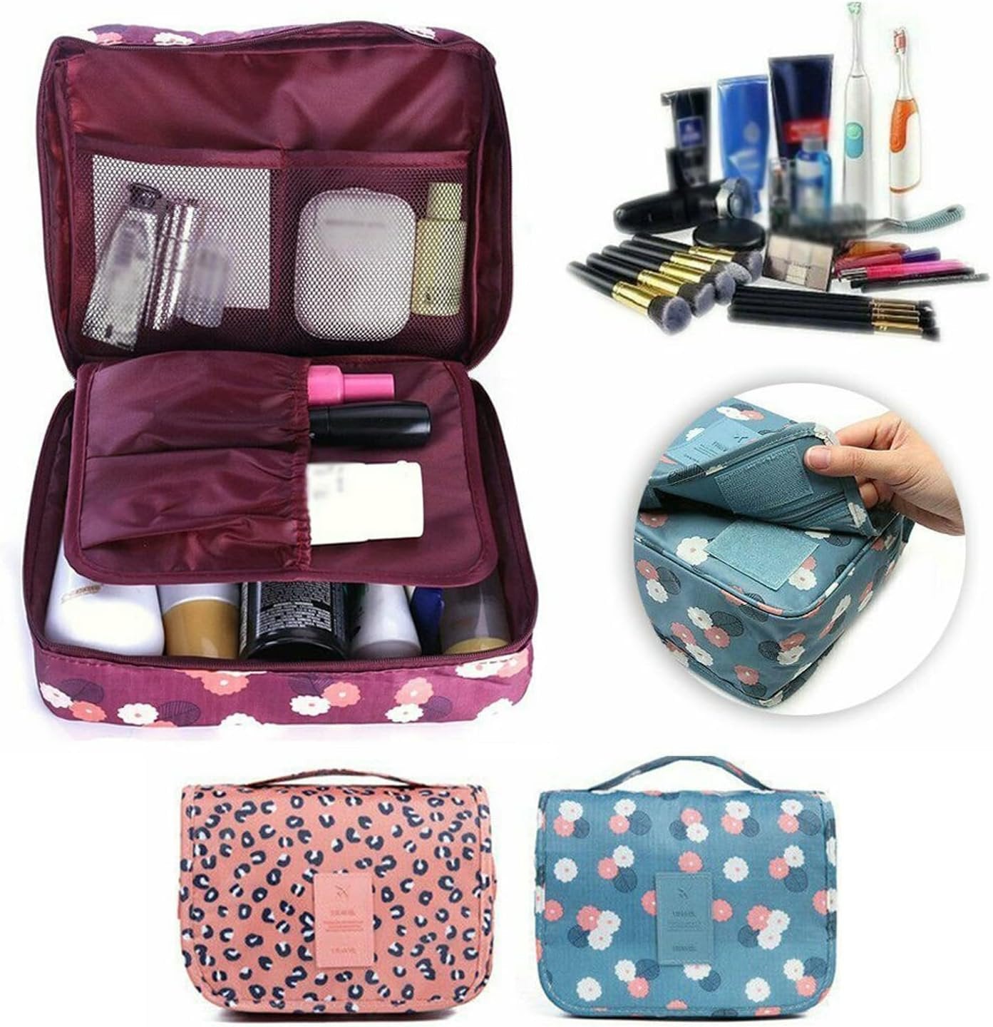Multi-functional Cosmetic Makeup Case Pouch Large Travel Bath Wash Organizer Compact hanging Travel Bag toilet Bag toiletry Bag Washbag Organizer Kits Cosmetic Pouch/Personal care Hygiene Purse (Blue)