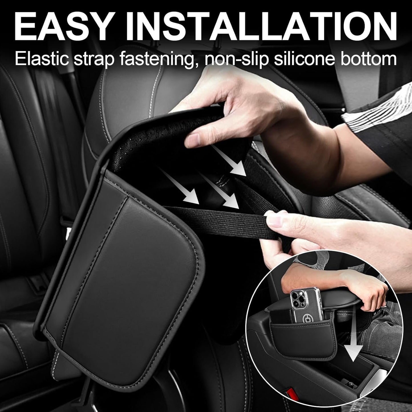 Car Center Console Cover, PU Leather Armrest Pad Cover, Universal Car Arm Rest Seat Storage Box Mat Waterproof Non Slip Interior Accessories