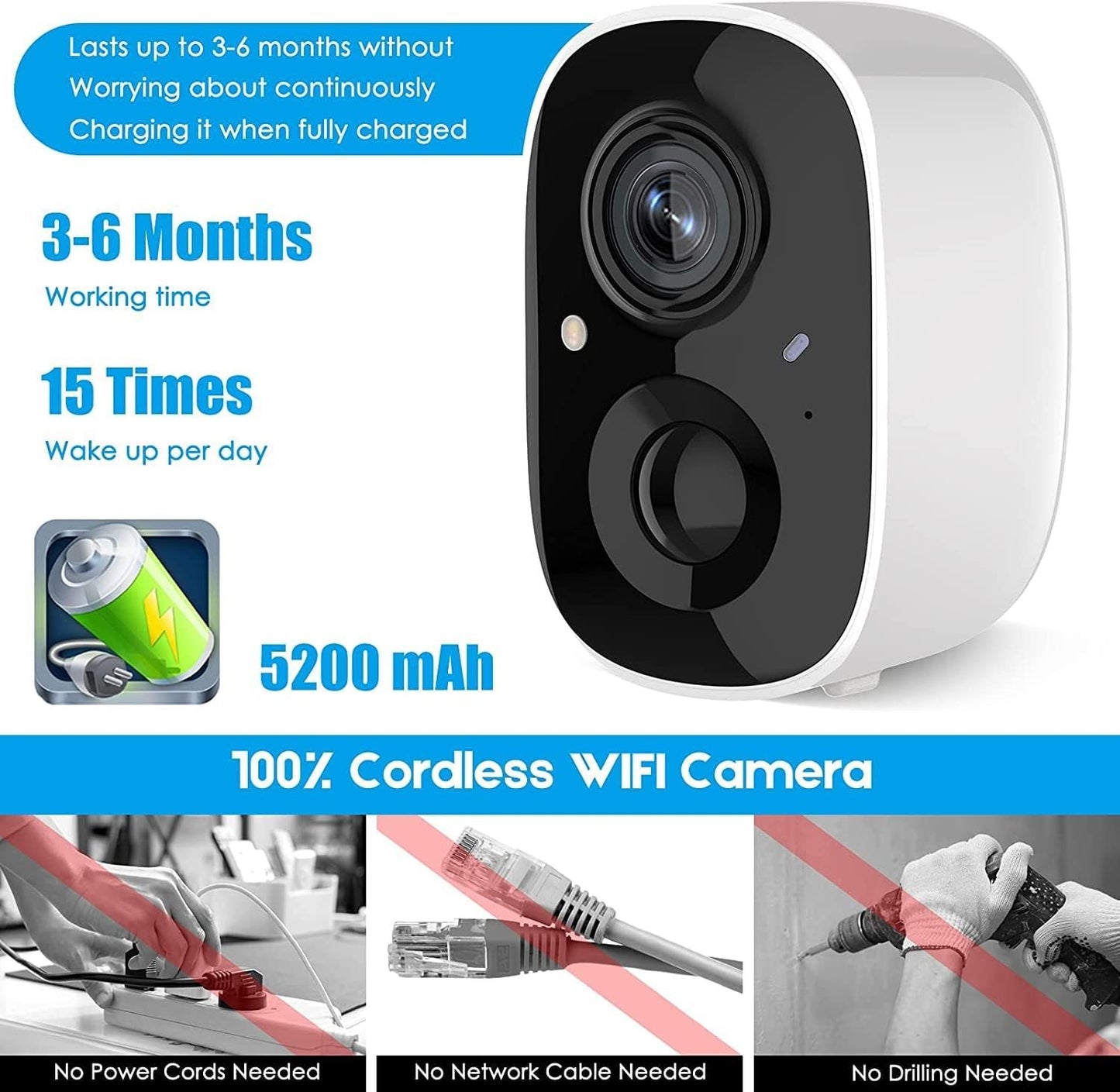 Security Camera Wireless Outdoor, Home Indoor WiFi Camera 1080P Color Night Vision AI Motion Detection 2-Way Talk Battery Powered IP65 Weatherproof Spotlight Siren Alarm Cloud/SD Storage