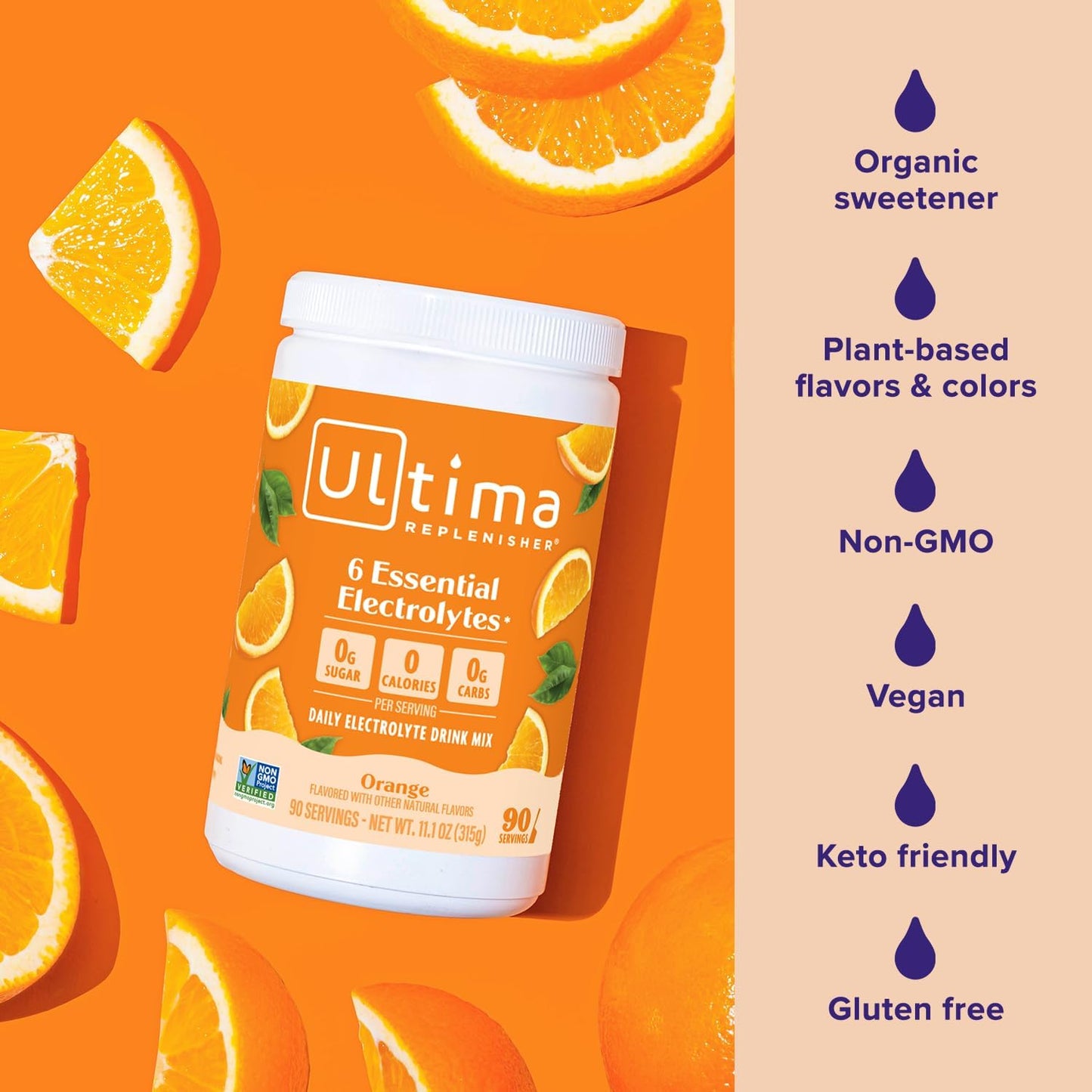 New Ultima Hydrating Electrolyte Powder, Orange, 90 Servings