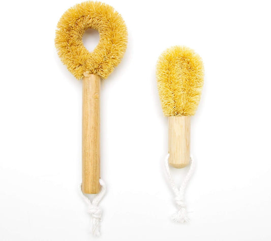 2 Types Set of Tawashi a Kitchen Scrub Brush with Handle for Dish, Pan, Pot, Strainer, Sink and Vegetables