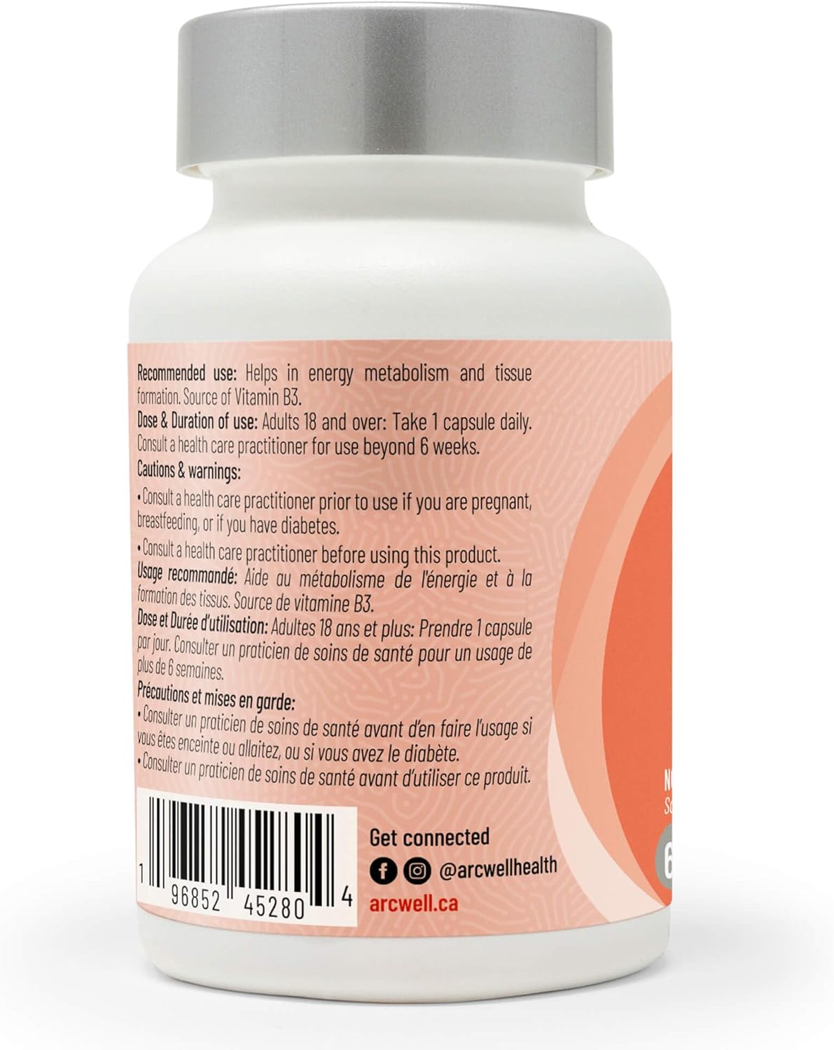 Arcwell NMN (Nicotinamide Mononucleotide) 250 mg per Capsule | NAD+ Boost Supplement for Healthy Aging & Energy Production | High Purity 99.8% | Made in Canada (60 day supply)