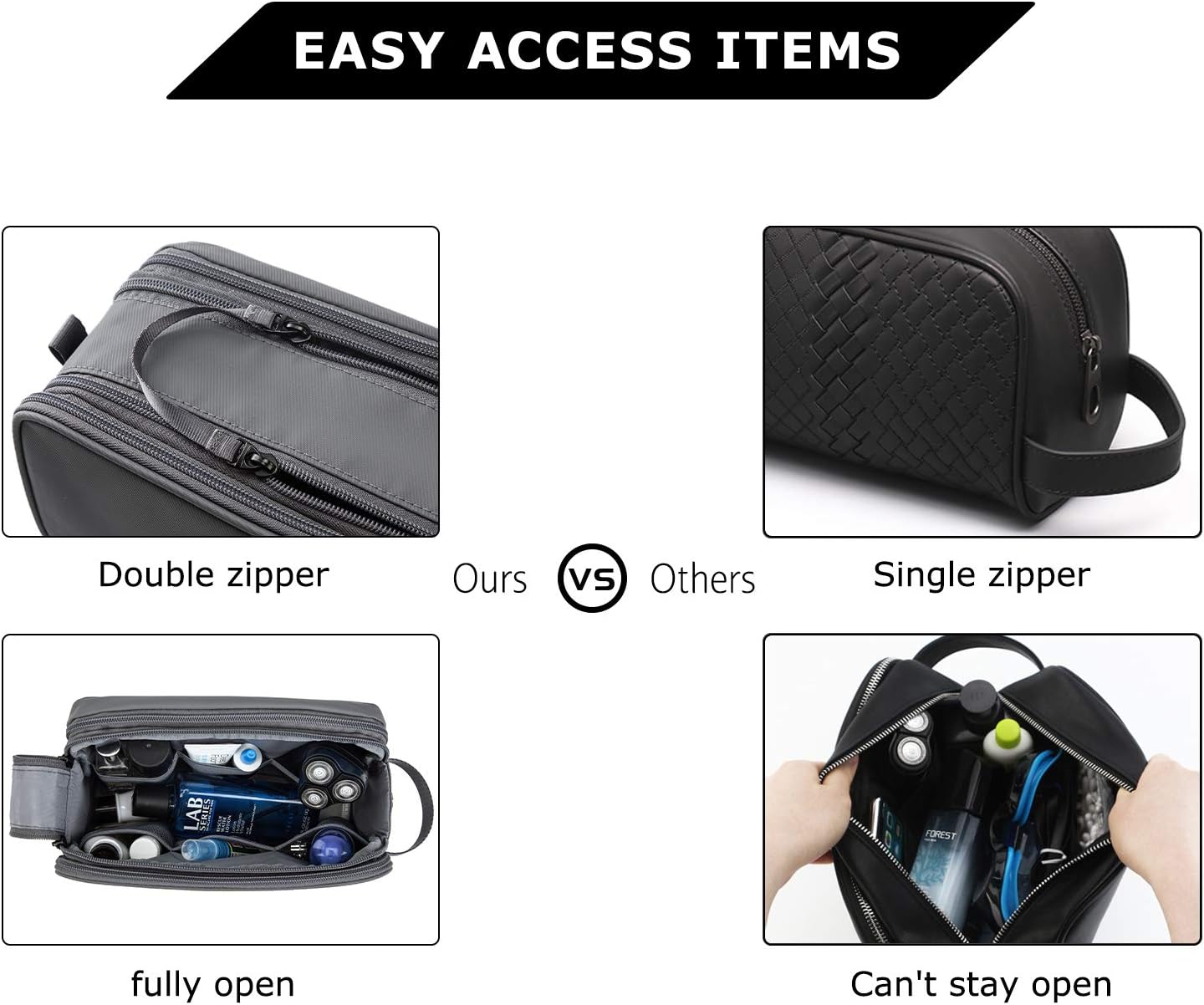 BAGSMART Toiletry Bag for Men, Travel Toiletry Organizer Dopp Kit Water-Resistant Shaving Bag for Toiletries Accessories (Grey, Large)