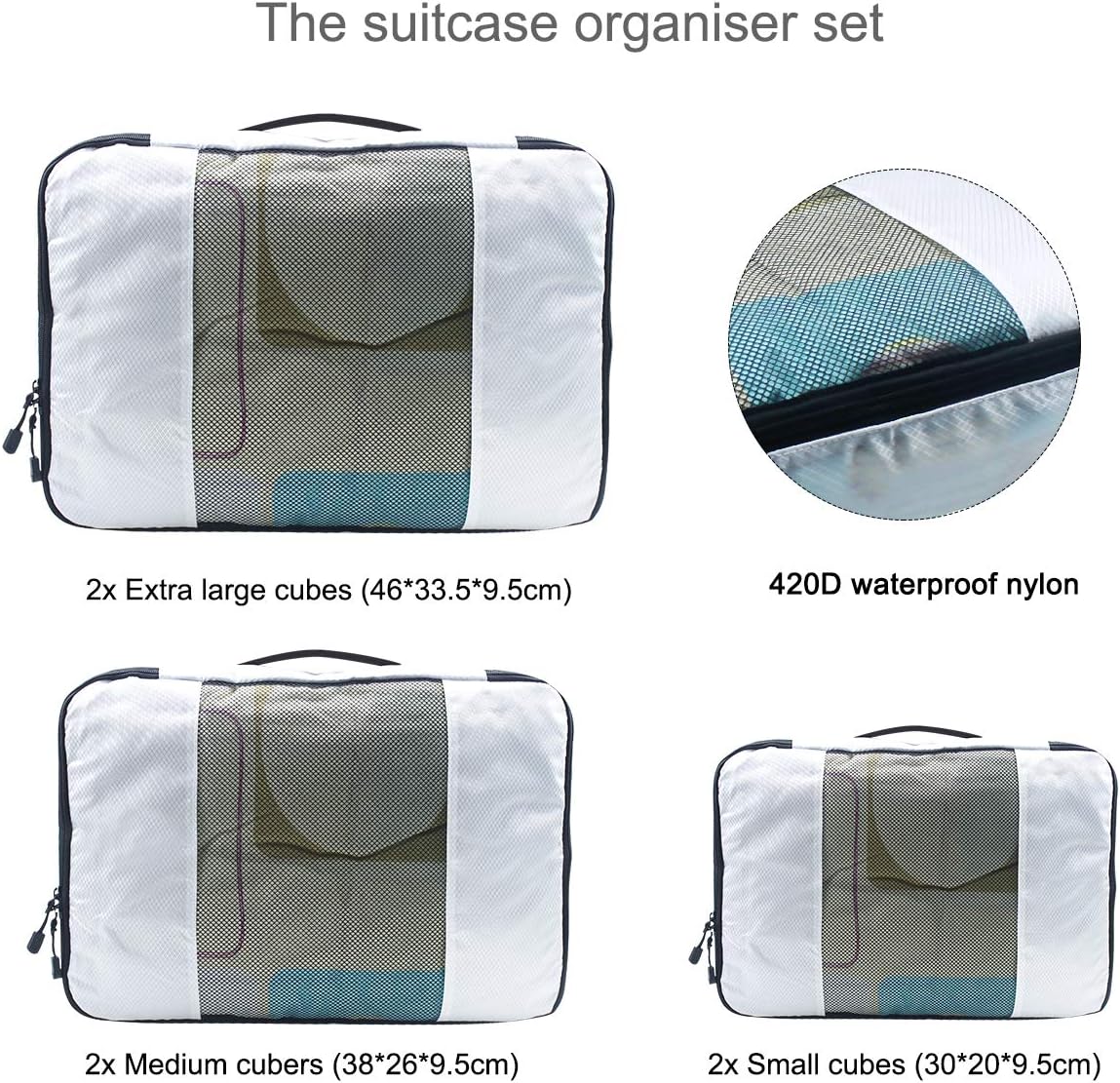 Suitcase Organizer Set of 6 for Suitcases, Travel Travel Organizer Bag Cubes, Perfect Travel Luggage Organizer Suitable for Travel/Business/Outdoor