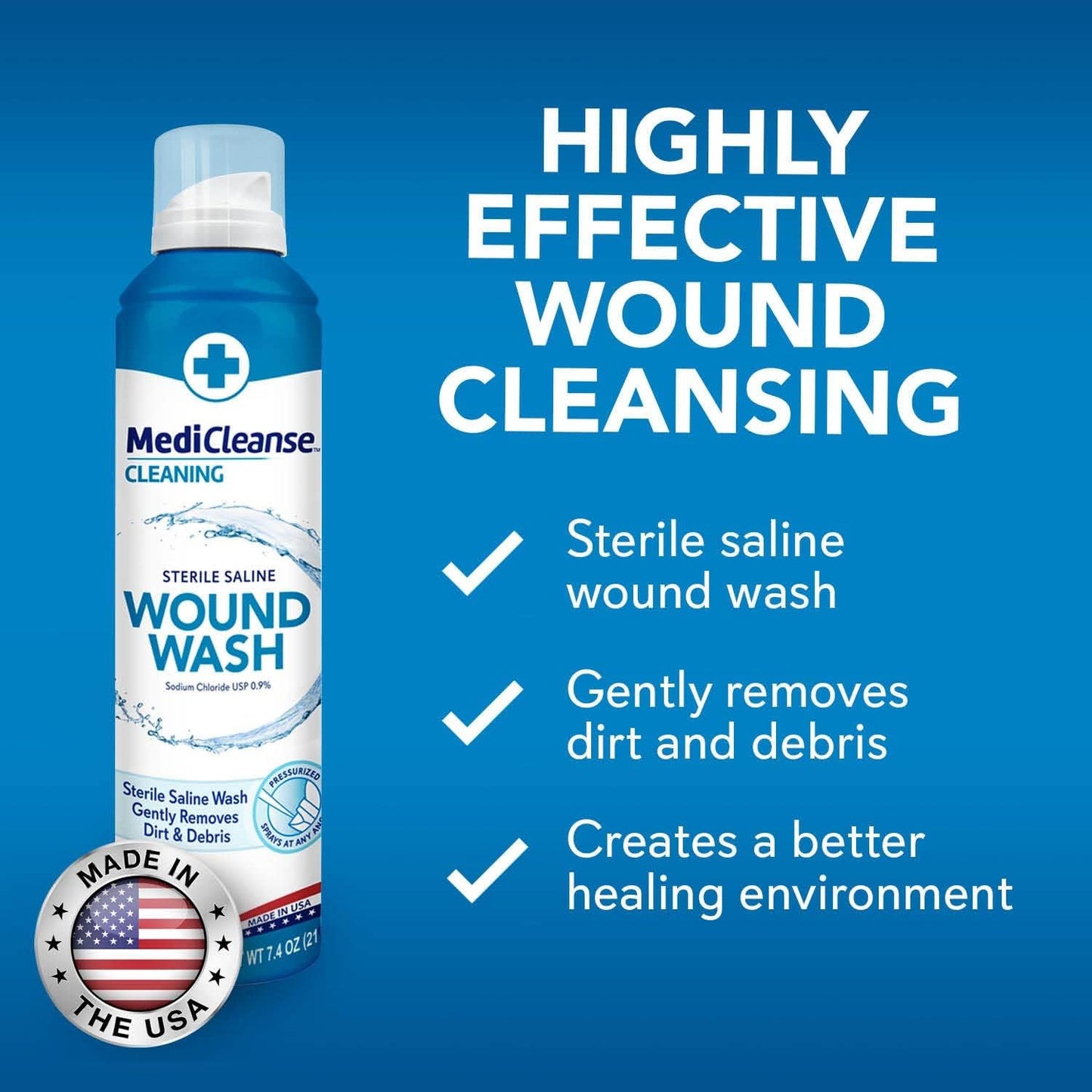 First Aid Sterile Saline Wound Wash, Promotes Healing, No Stinging or Burning, 7.4 oz (Pack of 3) - Made in USA