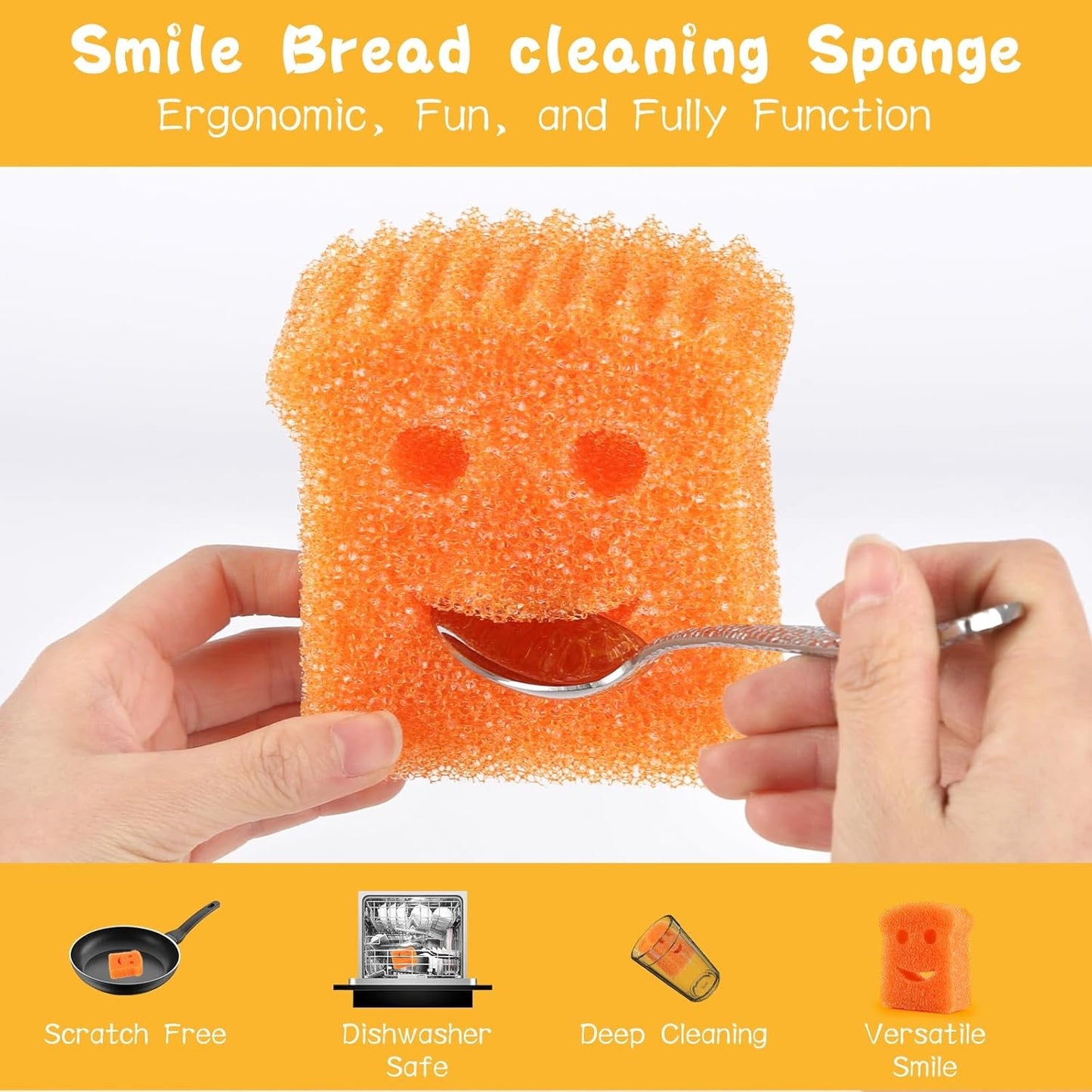 8 -Pack Single-Layer Kitchen Dish Scrub Sponges,Colorful Toast-Shaped with Smiley Faces,Fun Cleaning with Daddy Mommy,Non-Scratch,Home Essentials,Cleaning Supplies,Esponjas para Lavar platos