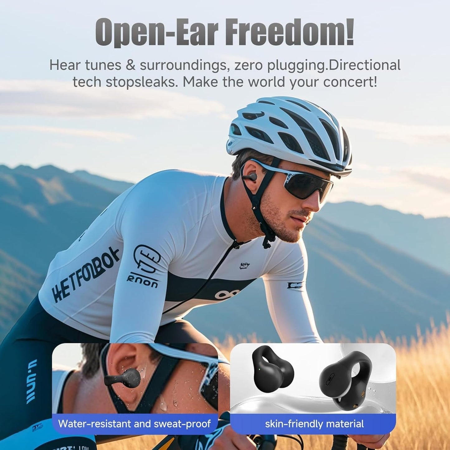 Wireless Earbuds, Clip on Headphones Over-Ear with Touch Control 13mm Speakers Stereo Sound Open Ear Buds IP5 Waterproof Sport Bluetooth Earphones 40H Playback Headset for Work Fitness
