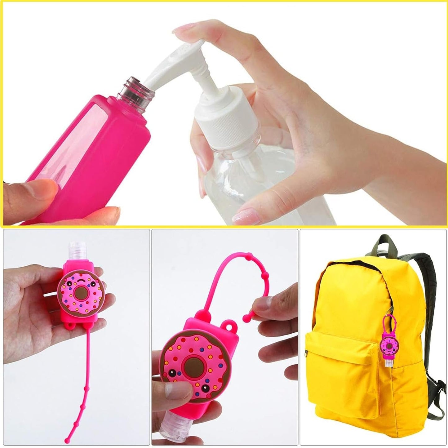 egniFurn 8 Pcs Cartoon Travel Bottles Set for Toiletries, 30ml Leakproof Refillable Containers with Silicone Cases & Keychains - Fun Fruit & Animal Shapes, Includes PVC Storage Bag
