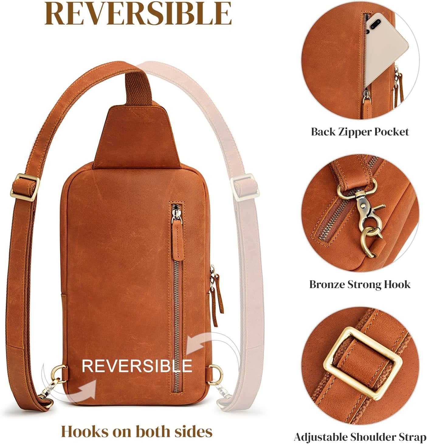 S-ZONE Sling Bag for Women Men Genuine Leather Vintage Crossbody Chest Bags Backpack Daypack Outdoor Travel