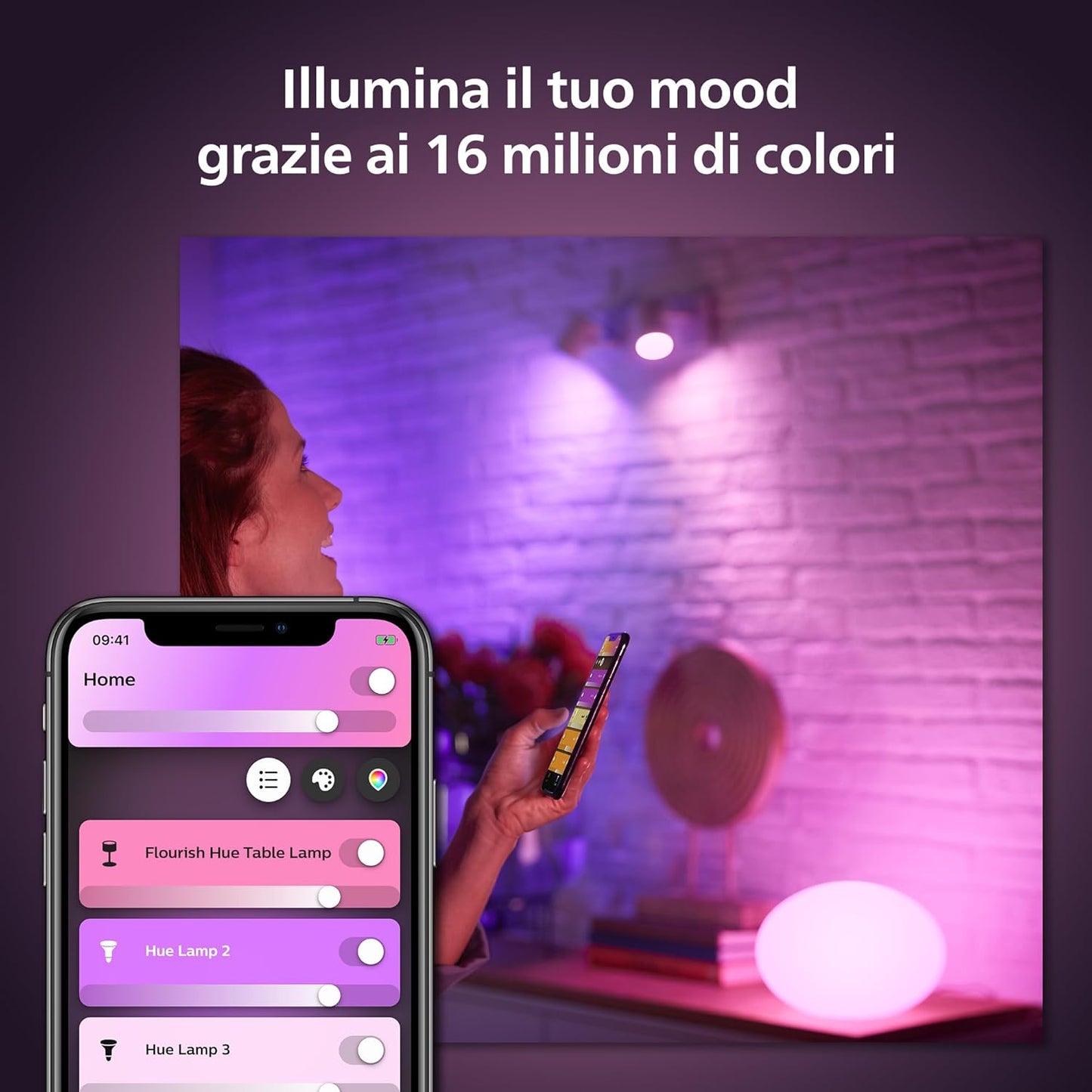 Philips Hue White and Color Ambiance Flourish Smart Table Lamp, Bluetooh, 9.5 W, White