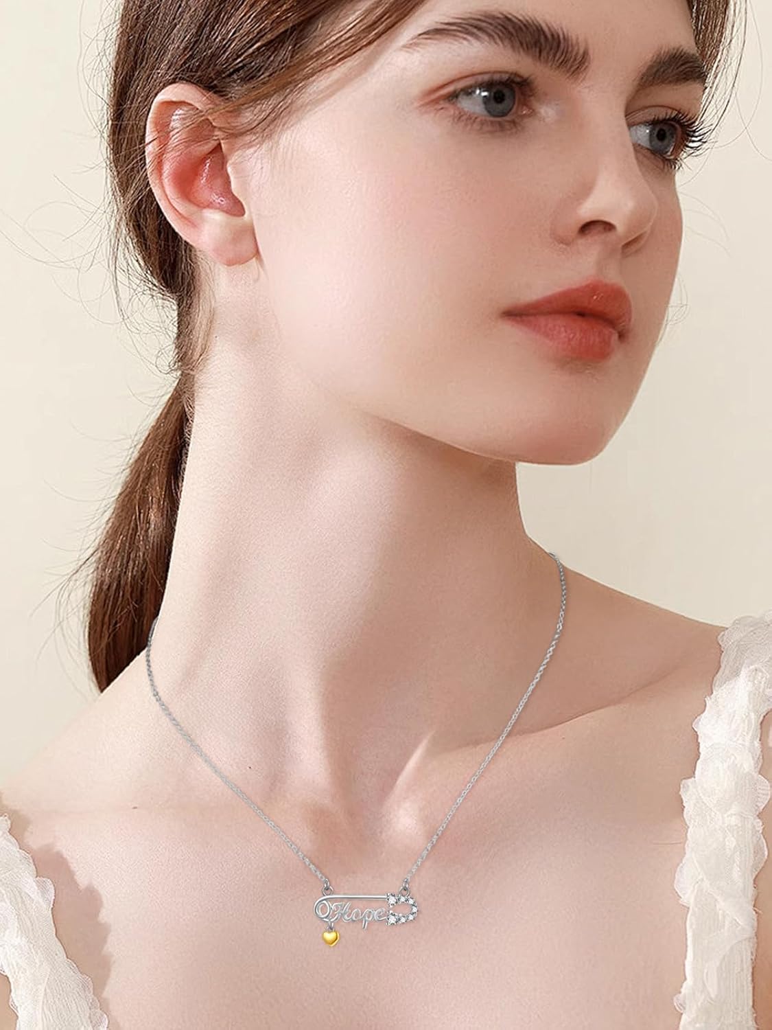 KINGWHYTE Safety Pin Necklace 925 Sterling Silver Mental Health Awareness Pin Hope Neckalce Safety Pin Pendant Jewelry Gifts
