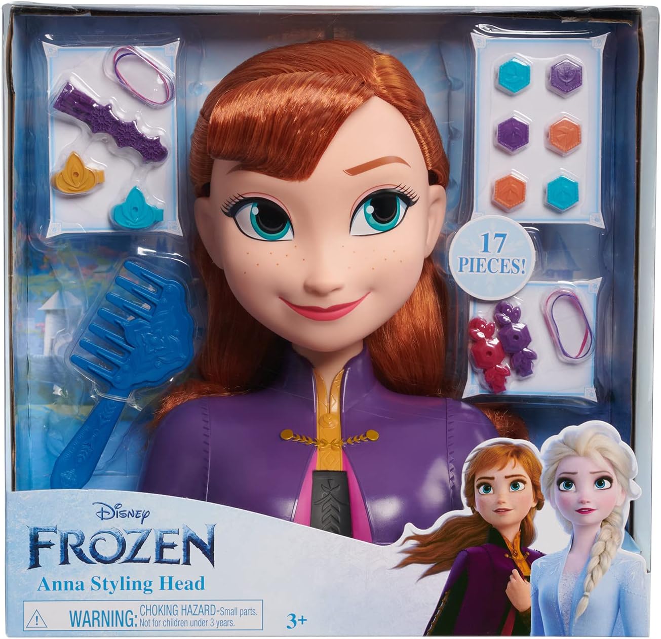 Just Play Disney's Frozen 2 Anna 7.5-inch Styling Head, 17-Pieces, Kids Toys for Ages 3 Up by