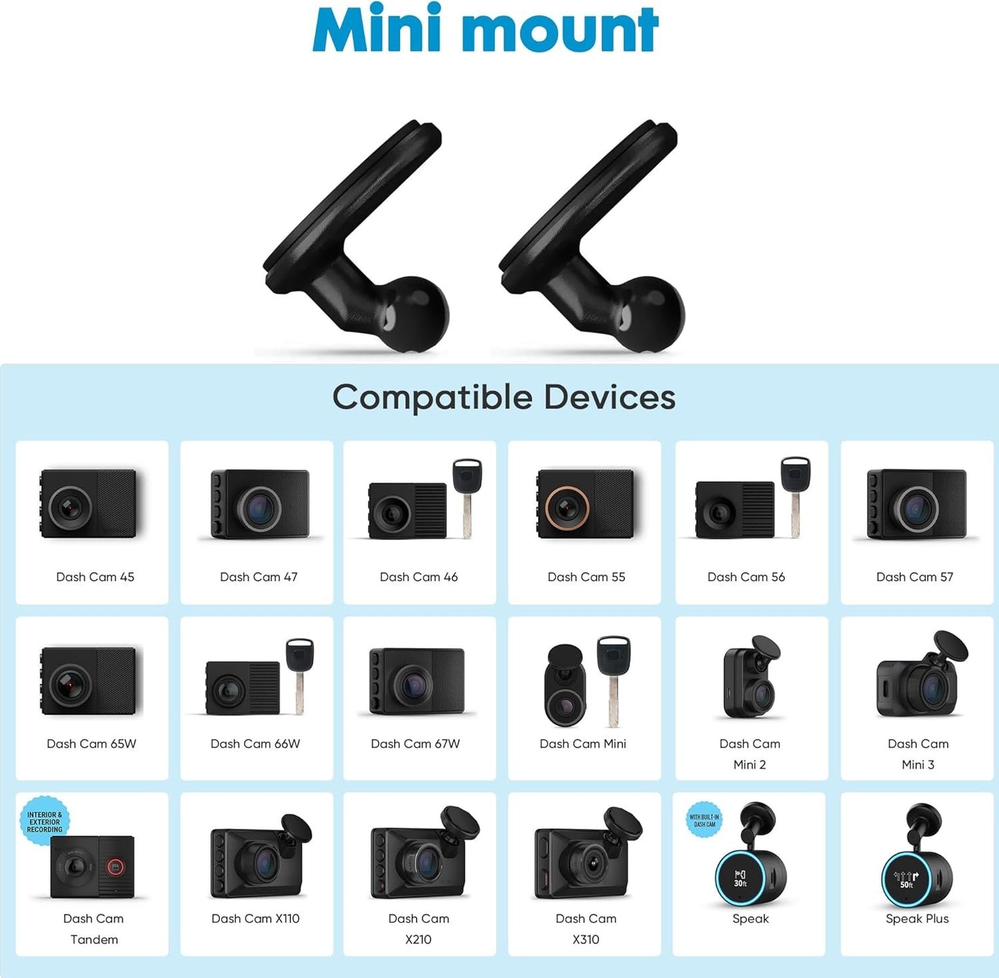 2 Pack Low Profile Adhesive Mount for Garmin Dashcam,for Garmin Dash Cam Mount for Dash Cam Mini 2 Mini 3/45/46/47/55/56/57/65W/66W/67W/X110/X210/X310/Tandem/Speak/Speak Plus