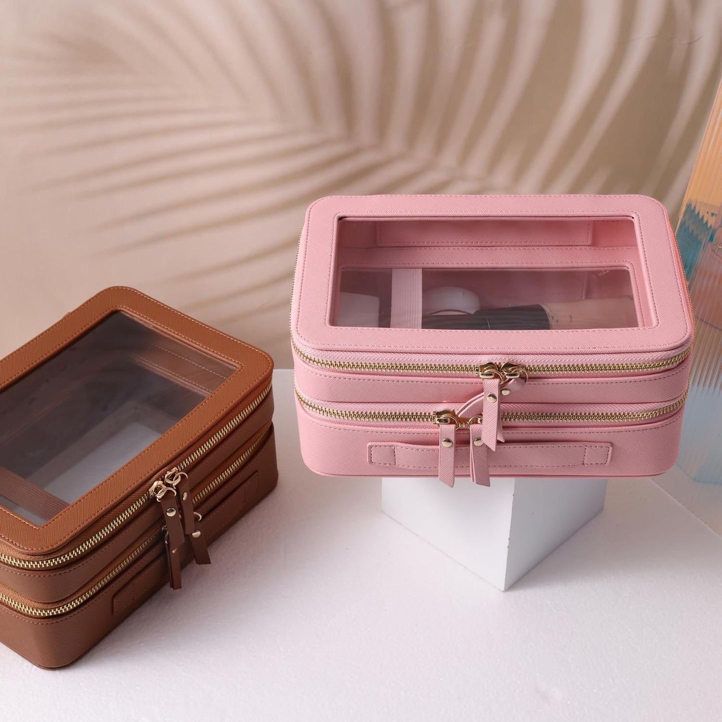 SANHECUN Clear Travel Toiletry bag Toiletry Case Carry on Travel Accessories Bag Makeup Bag, Pink, SHC-TL-2, Cosmetic Bag