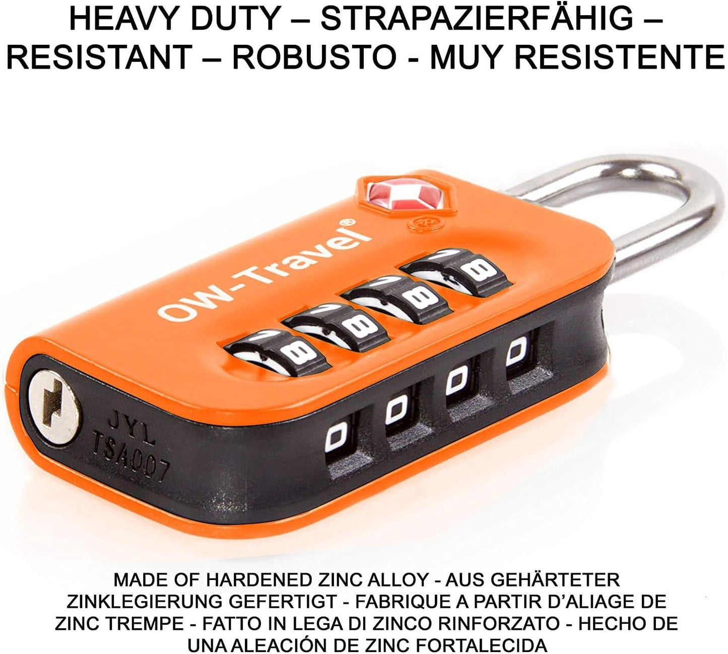 TSA Approved Luggage Locks Suitcase Locks OW-Travel 4 Digit Security Padlock, Combination Padlocks, Code Lock for Zipper, Luggage, Bag, Case, Backpack, Gym Locker, Tool Box, Outdoor, 03b) Orange 4