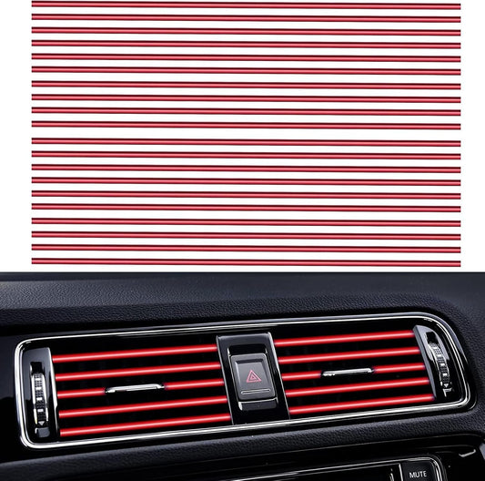 20 Pieces Car Decoration Strip Car Accessories PVC Interior Car Accessories Tuning 20 cm Decorative Strip for Air Intake Suitable for All Straight Air Inlets (Red)