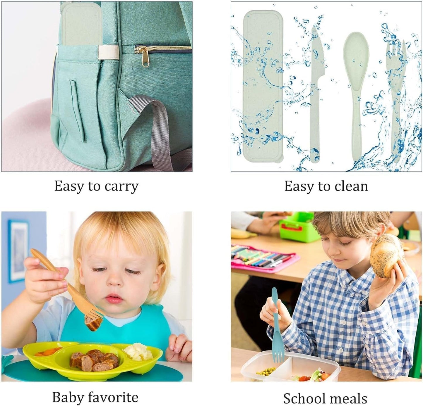 2 Sets Reusable Utensils Set with Case, Portable Camping Fork Knife Spoon Cutlery Set, Wheat Straw Travel Utensils, Tableware for Kids Adults Travel Picnic Camping Utensils (2 Color)