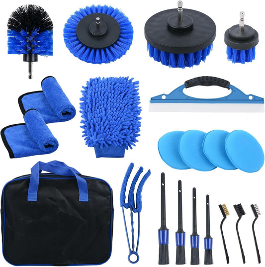 21Pcs Car Detailing Brush Set,Car Detailing Kit,Auto Detailing Brush Set,Car Care Kit for Interior & Exterior Cleaning, Includes Wheel Brush & Polishing Sponge Pads