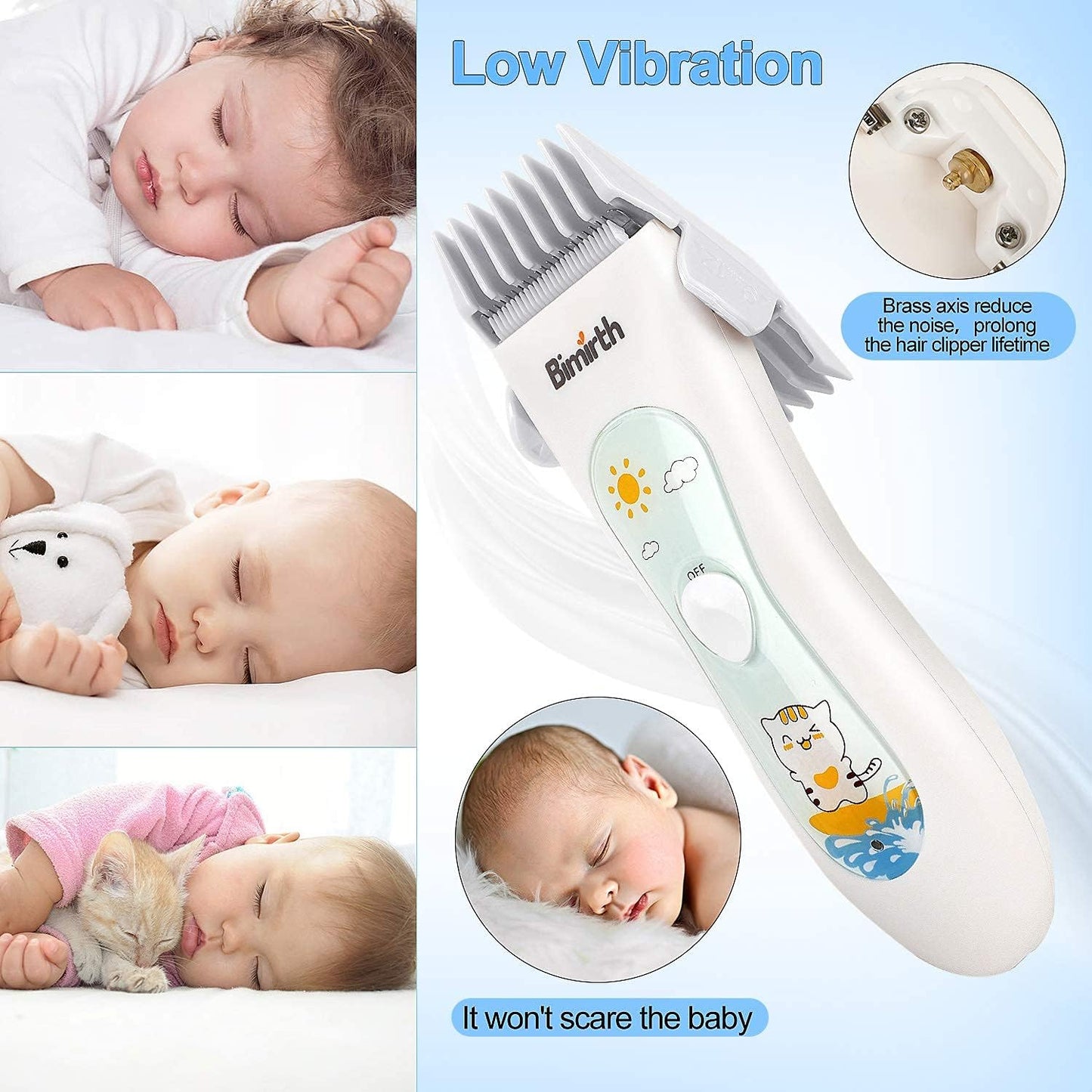 Bimirth - Electronic Hair Razor for Kids with USB Rechargeable Razor and Ceramic Blade, Waterproof, 3 Protective Combs