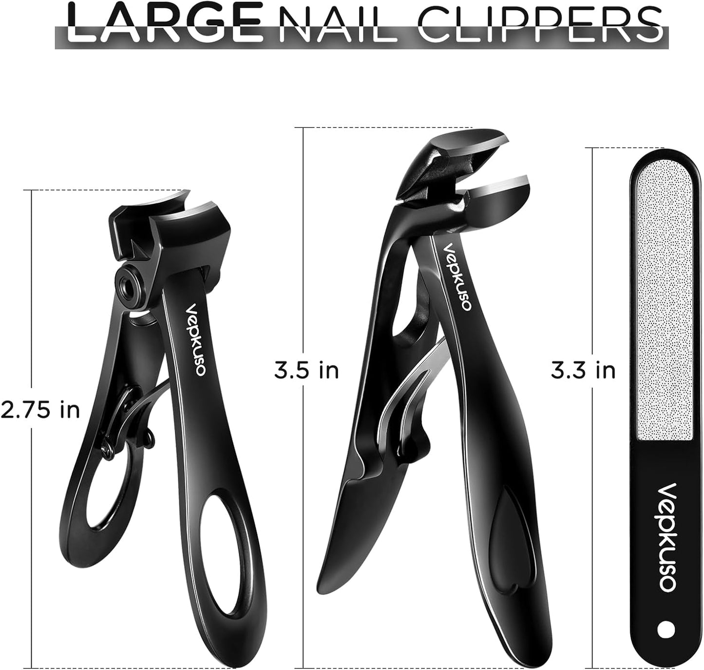 Nail Clippers for Seniors, Wide Jaw Fingernail Clippers and Angled Head Toenail Clippers for Thick Nail, Professional German Nail Clippers for Men, Women&Pregnant,Black