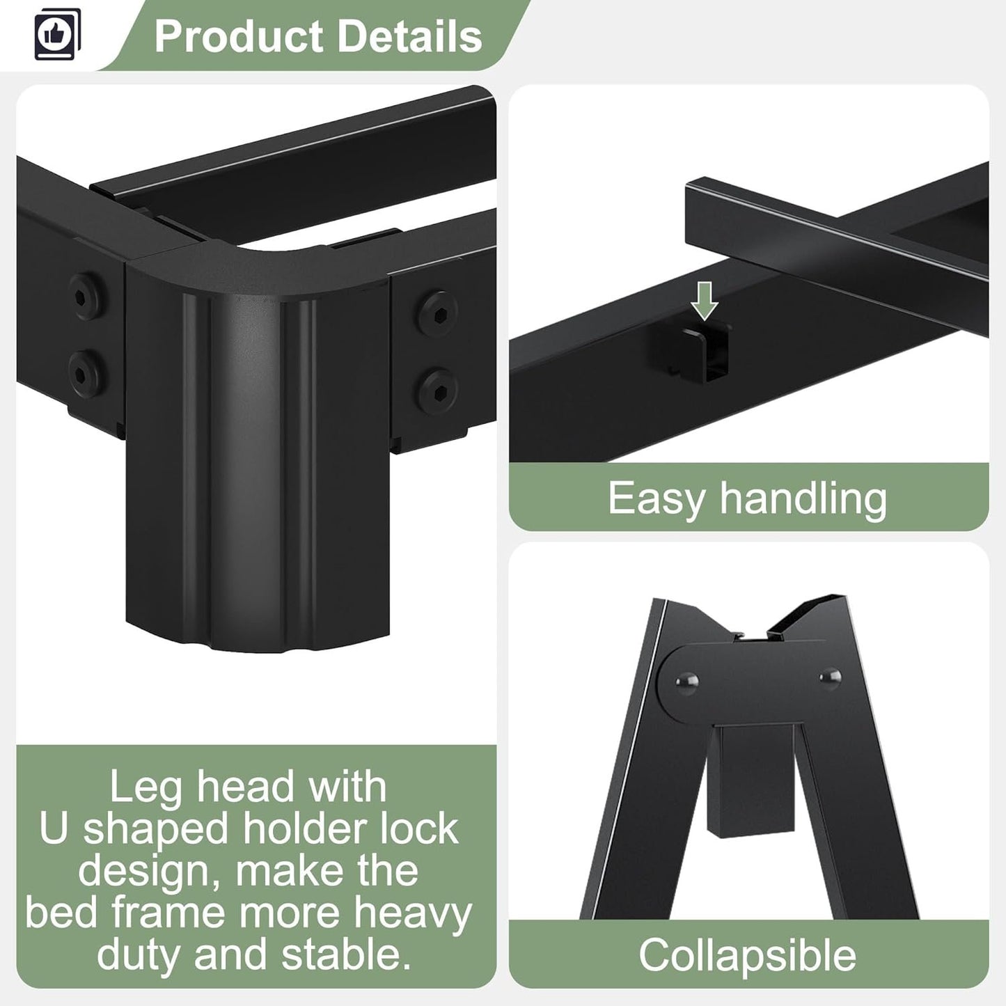 Lutown-Teen 5 Inch Low Full Size Bed Frame with Rounded Corner Legs, 200 LBS Heavy Duty Metal Full Platform Bed Frame No Box Spring Needed, Noise Free, Easy Assembly, Black