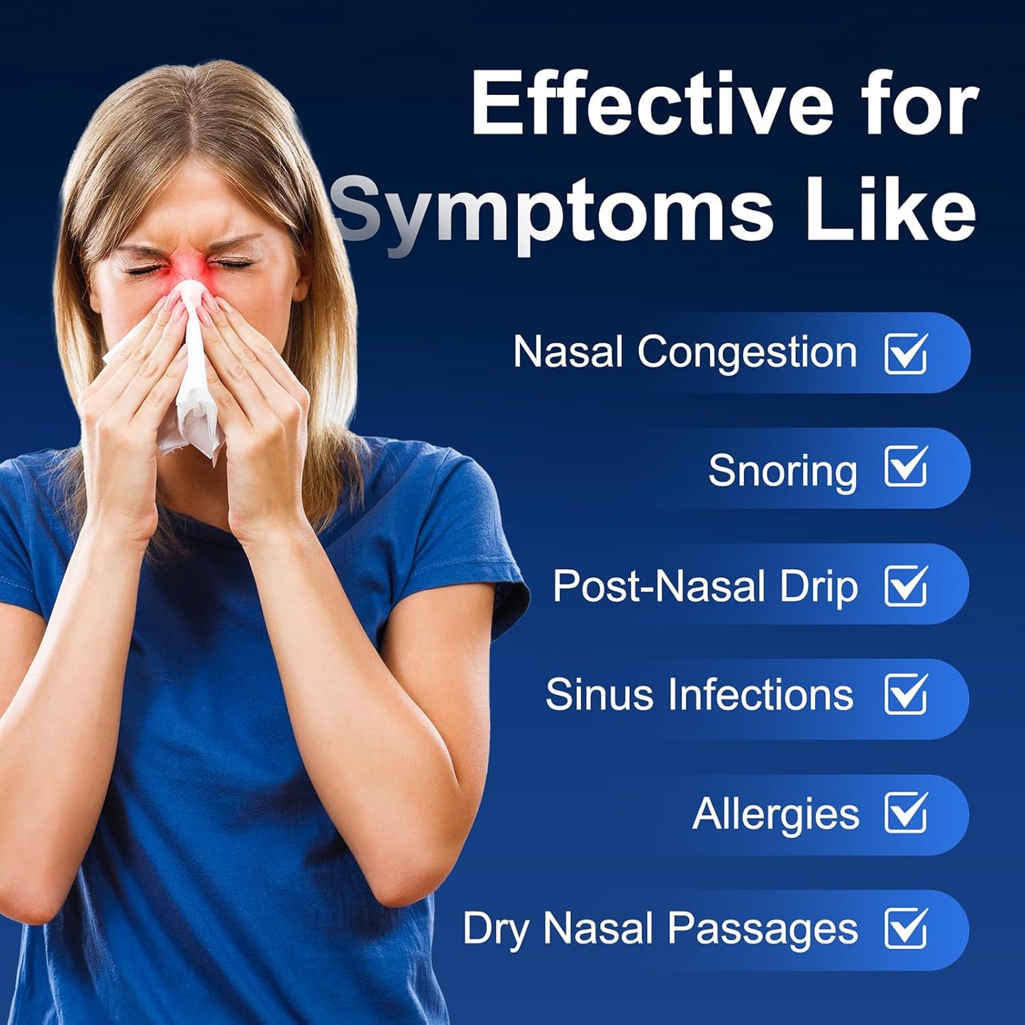 MAOEVER Neti Pot Sinus Rinse Bottle Nose Wash Cleaner Pressure Rinse Nasal Irrigation for Adult & Kid BPA Free 300 ML with 30 Nasal Wash Salt Packets and Sticker Thermometer(Blue)