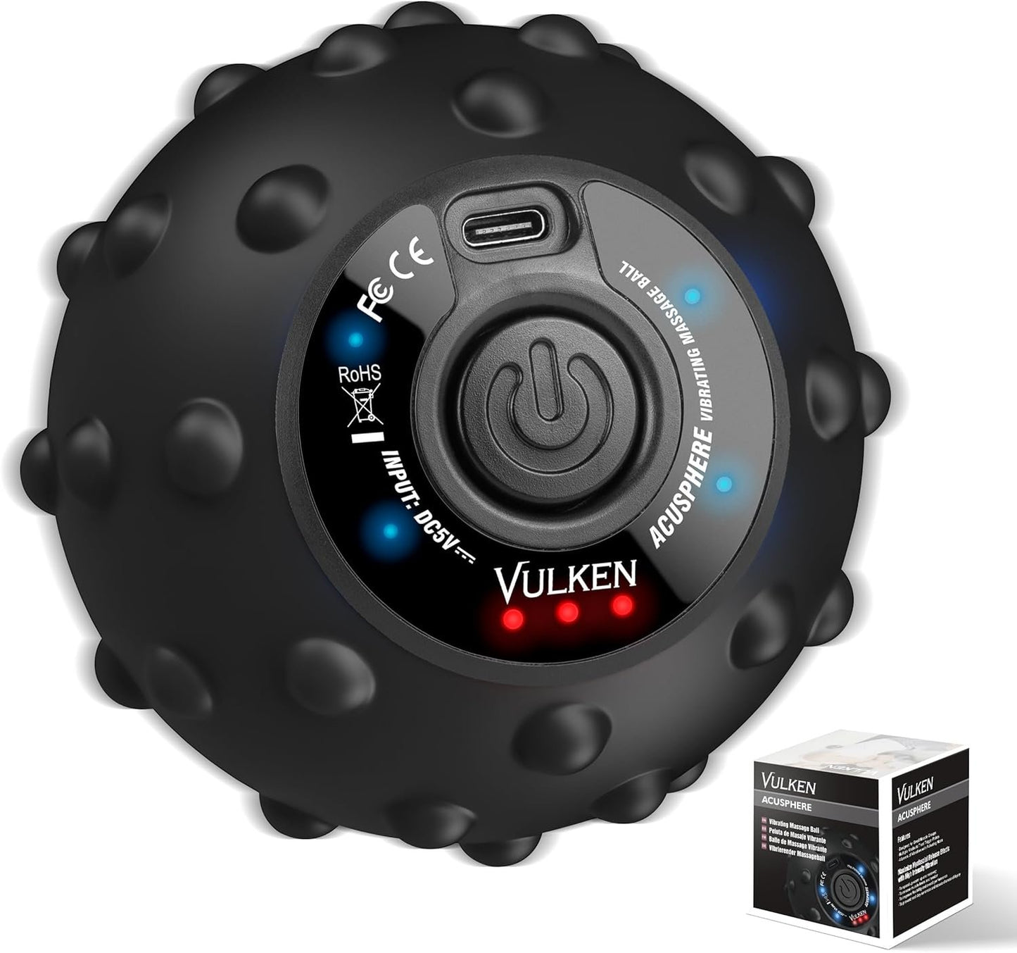 Vulken 4 Speed High Intensity Vibrating Massage Ball for Fitness, Performance Improvement, Black