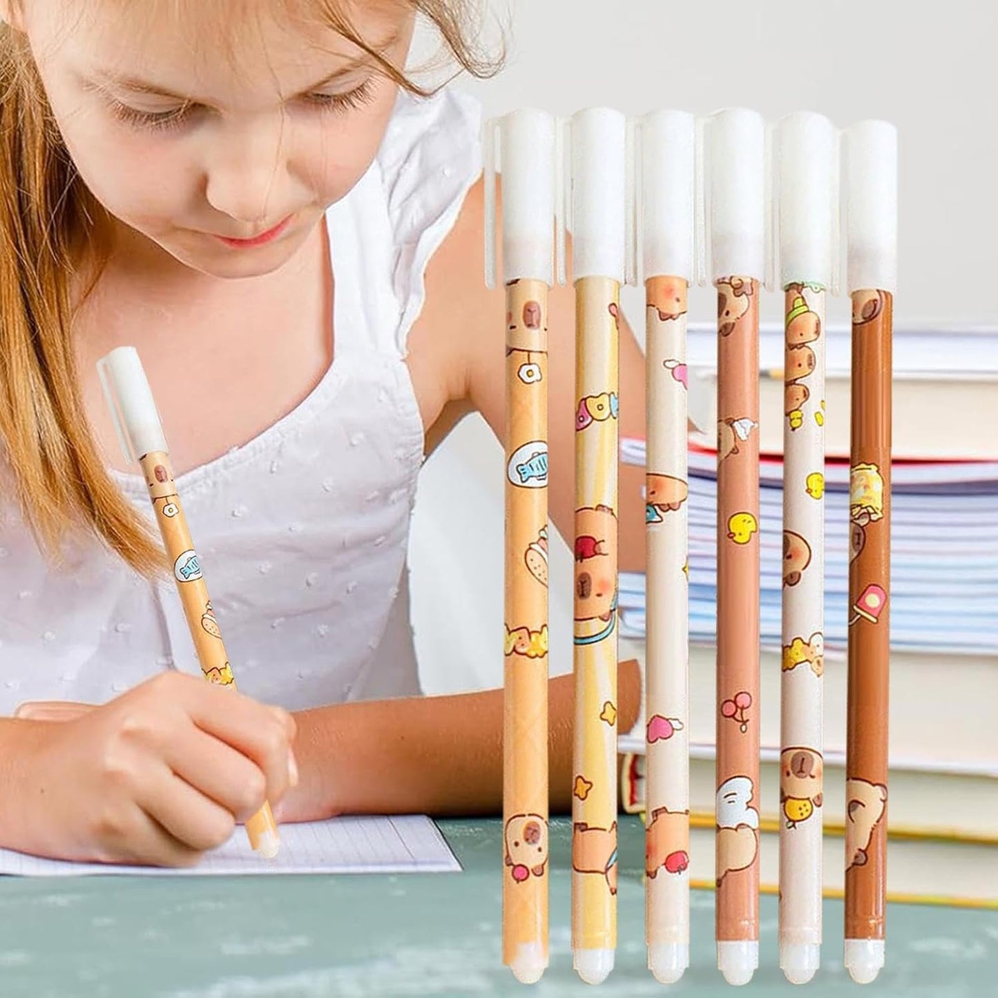 Erasable Pens,Set Of 6 Capybara Pattern Colorful Gel Pens | With Eraser, Fade-Resistant, Comfort-Grip Stationery Set For Art Sketching School Assignments