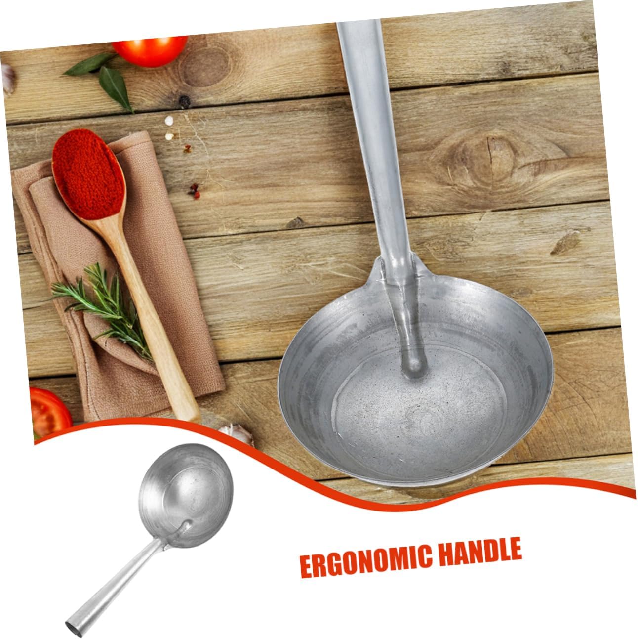 Abaodam Heavy Duty Iron Ladle for Feeding and Watering Reusable Soup Spoon with Ergonomic Handle Durable and Polished Surface for Farm and Garden Use