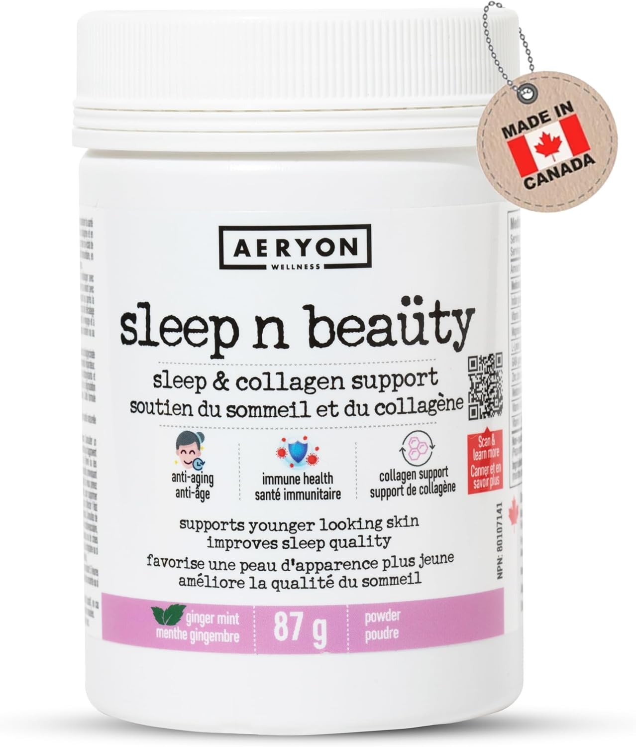 Sleep n Beaüty by Aeryon Wellness - Natural Sleep Aid - Supports Immunity & Collagen Formation - Naturally Calm Mind & Body for Restful Sleep - Natural Sleep Vitamin (Ginger Mint Flavour, 30 servings)