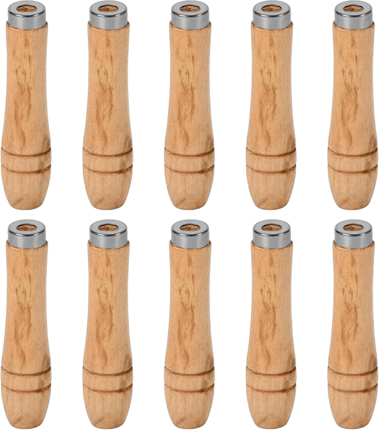 TopHomer 10 Pieces Wooden File Handle, Safety File Handle with Metal Safety Rings, File Cutting Tool Handle, Durable Replacement File Cutting Handle for Woodworking Carpenter (90mm)