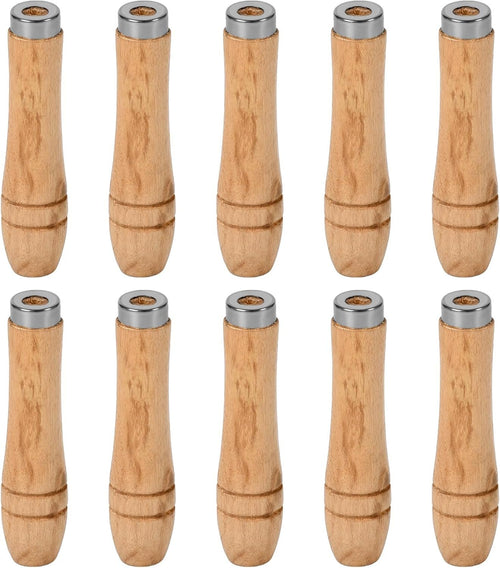 TopHomer 10 Pieces Wooden File Handle, Safety File Handle with Metal Safety Rings, File Cutting Tool Handle, Durable Replacement File Cutting Handle for Woodworking Carpenter (90mm)