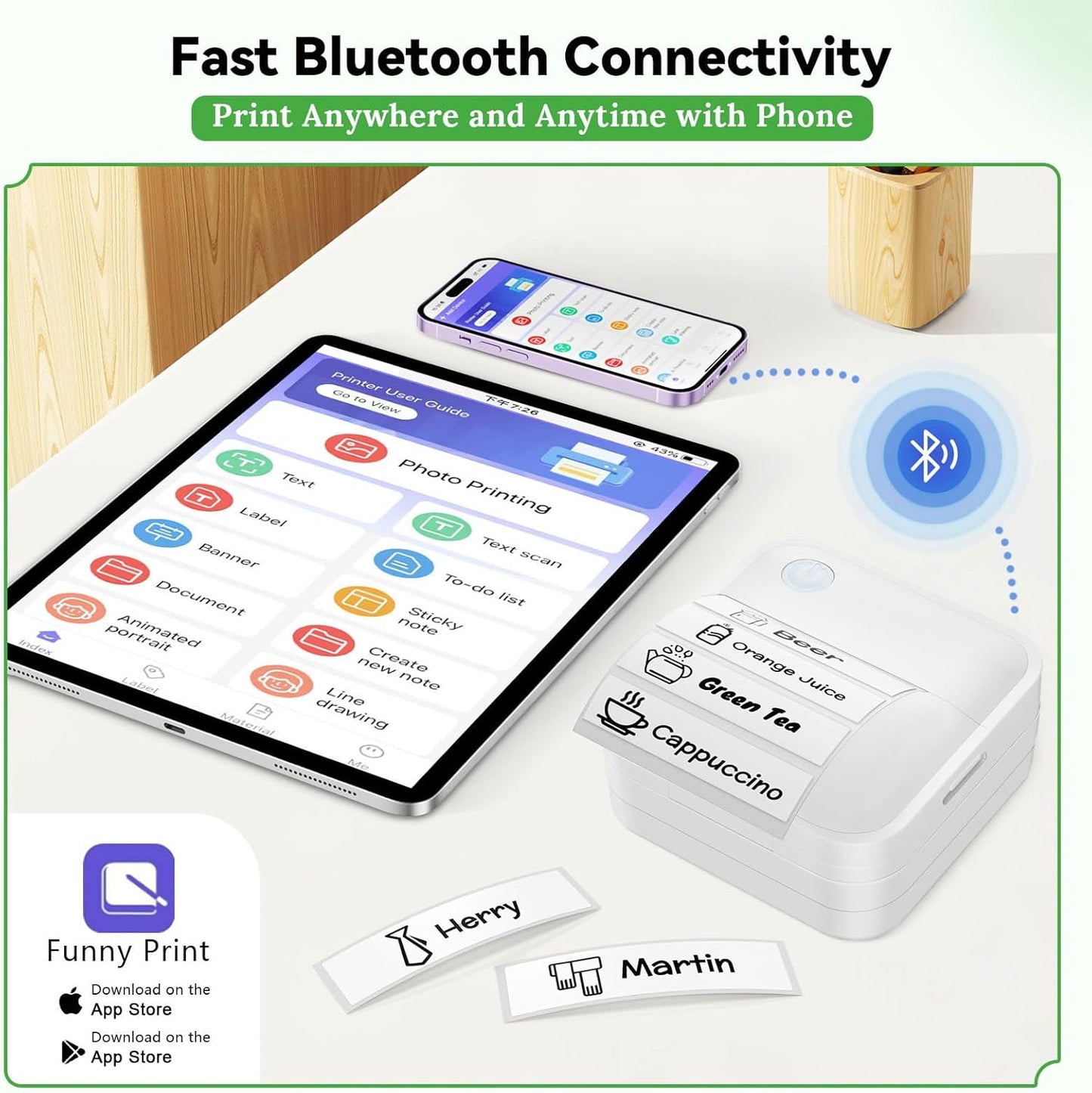 Label Maker Machine with Tape - Mini Sticker Printer Bluetooth Label Printer for Home Office Organization, Portable Thermal Sticker Maker Print Pod with Multiple Templates for Phone(White)