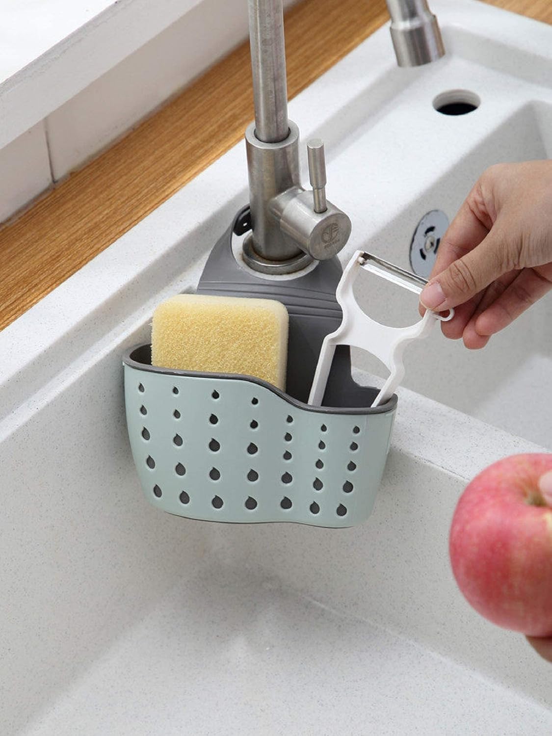 VANVENE Kitchen Sink Shelf Soap Sponge Drain Rack Holder Double Decker Hanging Basket Storage Suction Cup Kitchen Organizer Sink Accessories Wash Dropshipping 1Pcs (Green)