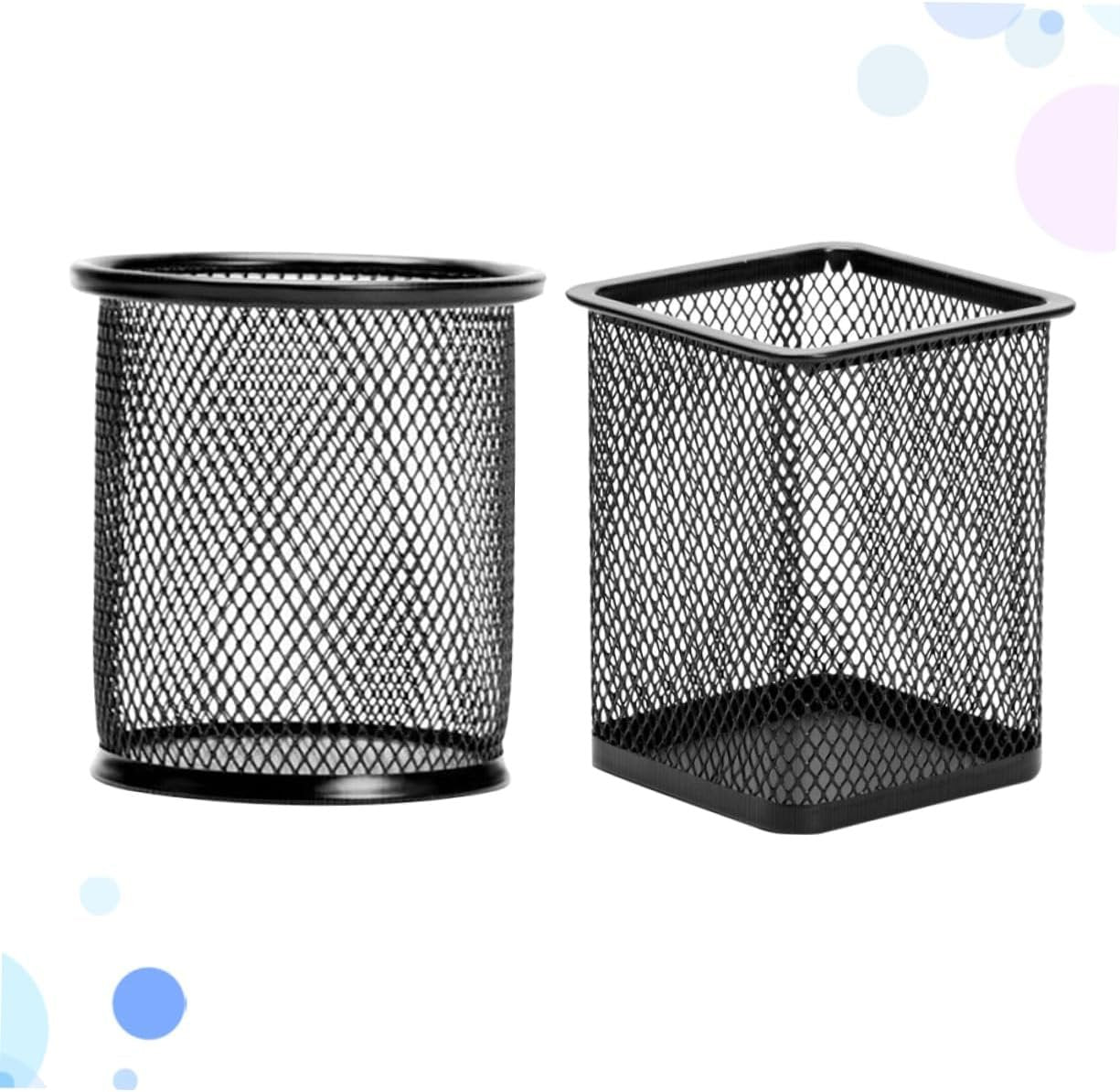 Tofficu 2 Pcs Black Iron Mesh Pen Holder Cylinder Cuboid Design for Office Organization Stylish Desk Storage for Home School and Workspaces