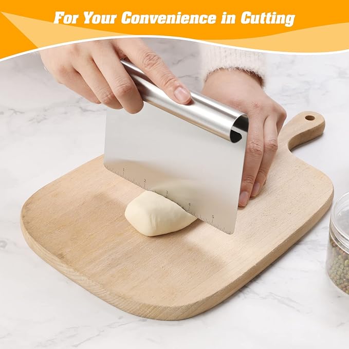 8 Pack Stainless Steel Food Scraper and Chopper Large Griddle Spatula Kitchen Tool Gadget,Multi-purpose Kitchen Utensil for Dough, Cake, Pizza