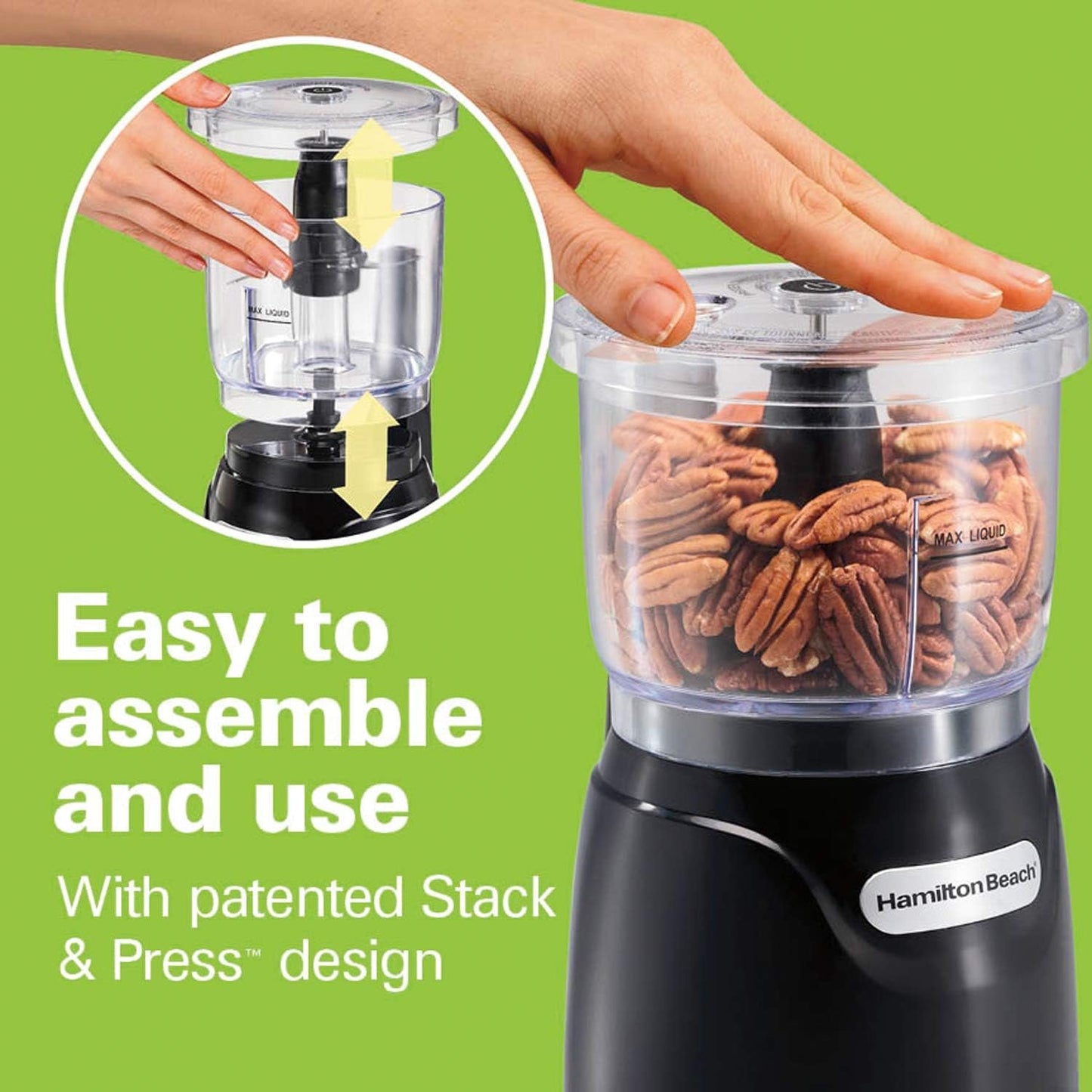 Hamilton Beach Electric Vegetable Chopper & Mini Food Processor, 3-Cup, 350 Watts, for Dicing, Mincing, and Puree, Black (72850G)