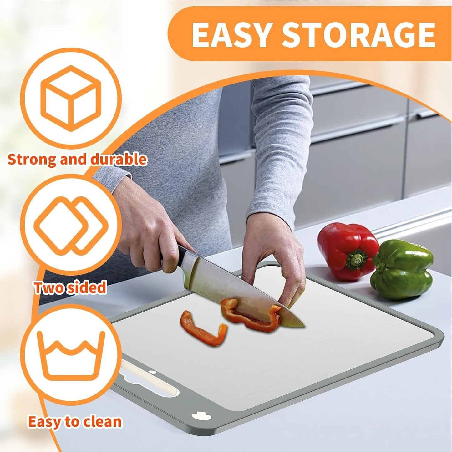 Stainless Steel Cutting Board - Chopping Board | Cutting Boards for Kitchen | Kitchen 2-Sided Cooking Chopping Board | Chicken Beef Tomato Oranges Handling Mat Housewife Solution for Dormitory, Picnic