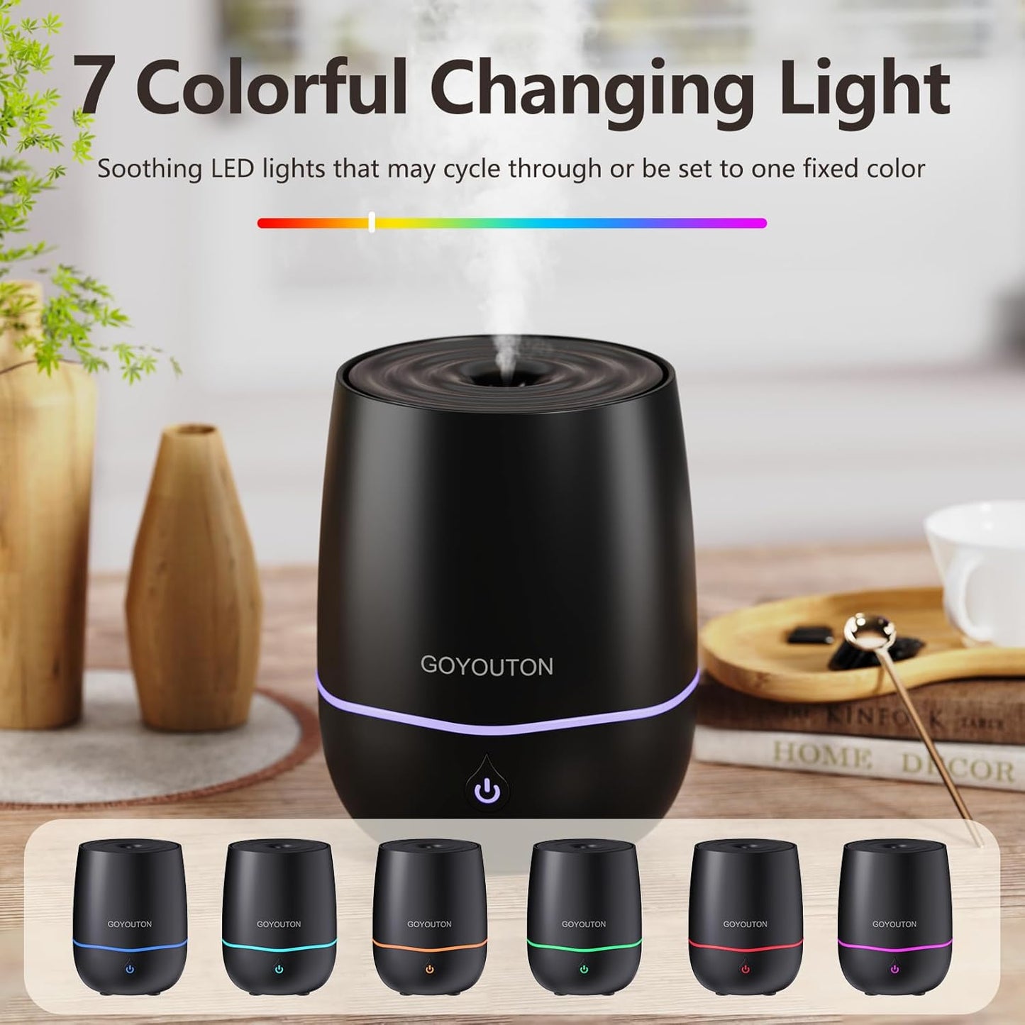 Essential Oil Diffuser, 200ML Diffusers for Home Scent Aromatherapy Diffuser Air Desk Humidifier Aroma Diffuser for Bedroom Room Office with 7 Color LED Lights Quiet Waterless Auto Shuts-Off (Black)