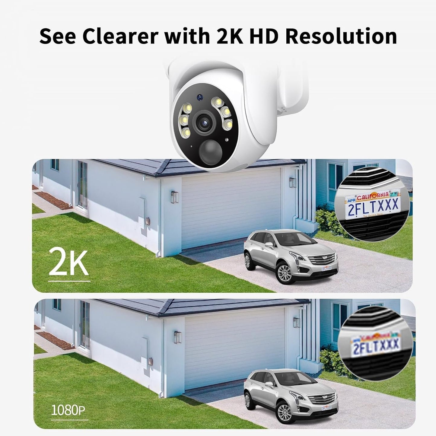 SEHMUA 2K Solar Security Cameras Wireless Outdoor, 2 Pack 360° View Pan/Tilt WiFi Security Camera Outside with Color Night Vision,Easy to Install, PIR Alarm, 2-Way Audio, Cloud/SD Storage